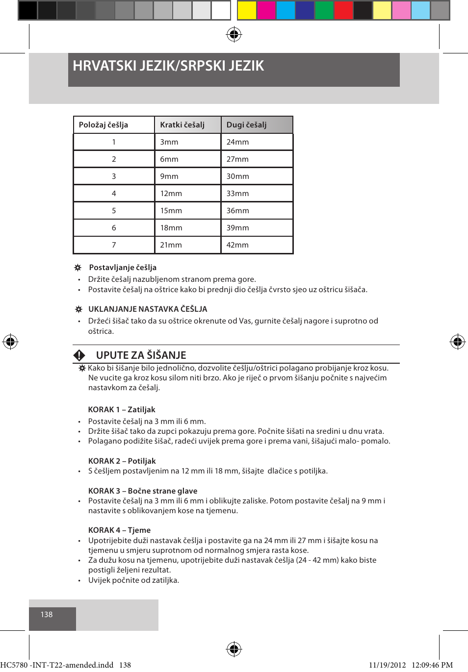 Hrvatski jezik/srpski jezik, Fupute za šišanje | Remington HC5780 User Manual | Page 138 / 156