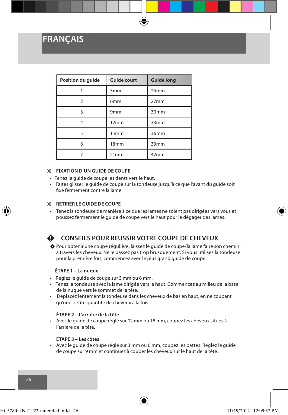 Français, Fconseils pour reussir votre coupe de cheveux | Remington HC5780 User Manual | Page 26 / 156