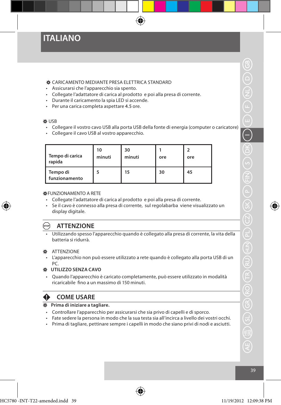 Italiano, Aattenzione, Fcome usare | Remington HC5780 User Manual | Page 39 / 156