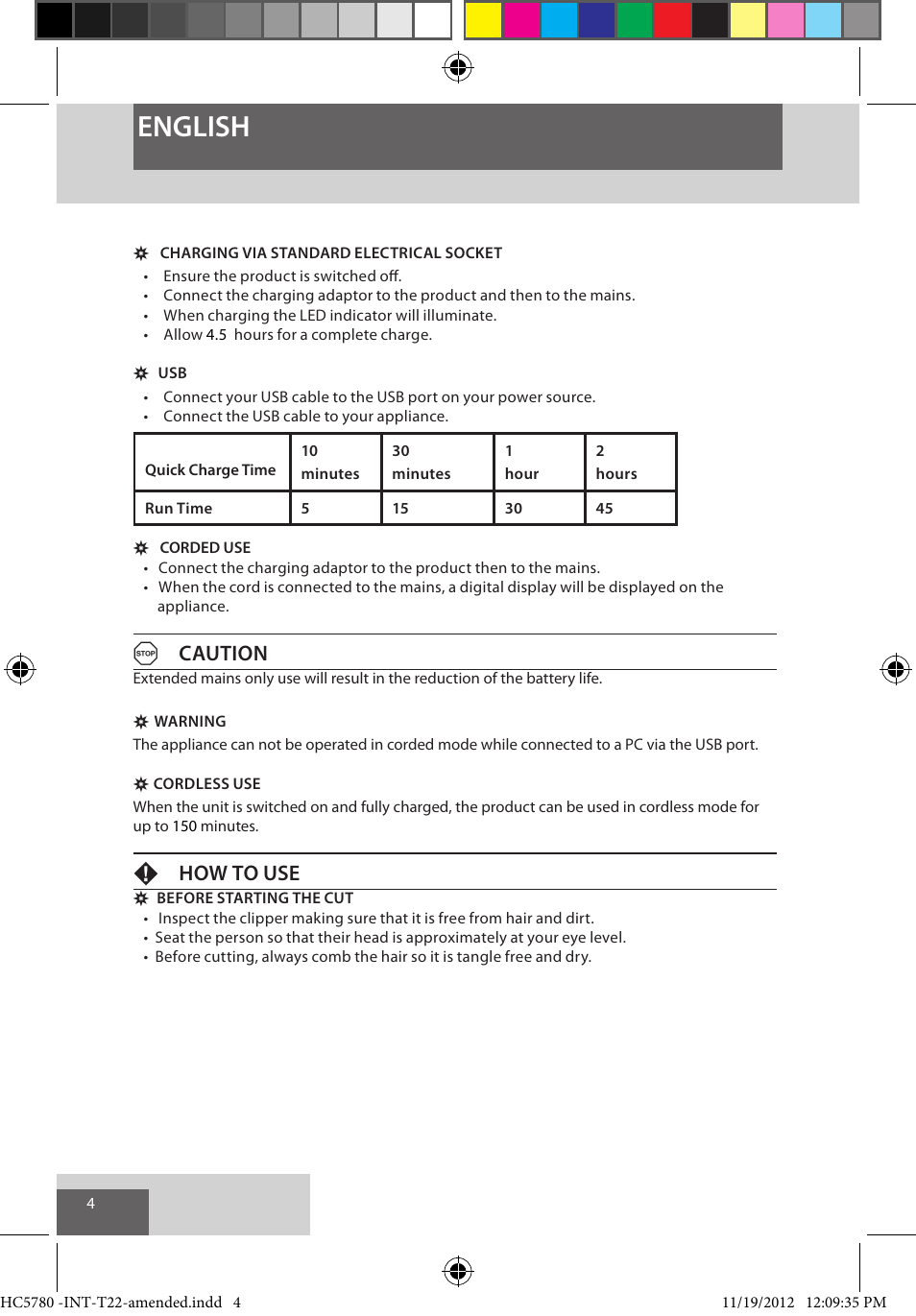 English, Acaution, Fhow to use | Remington HC5780 User Manual | Page 4 / 156