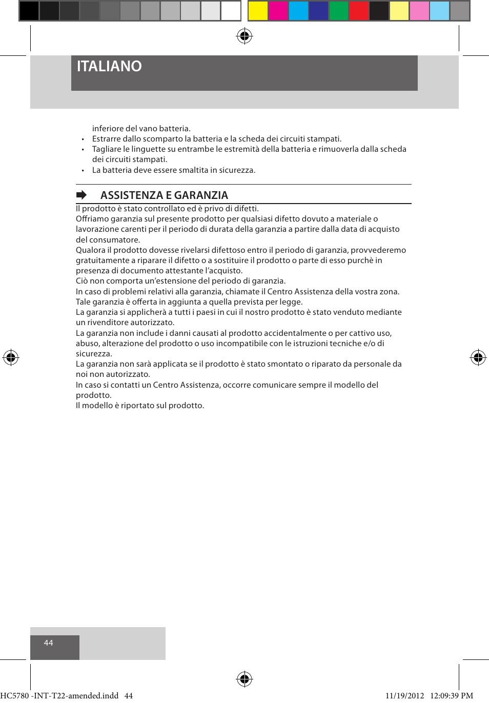 Italiano, Eassistenza e garanzia | Remington HC5780 User Manual | Page 44 / 156