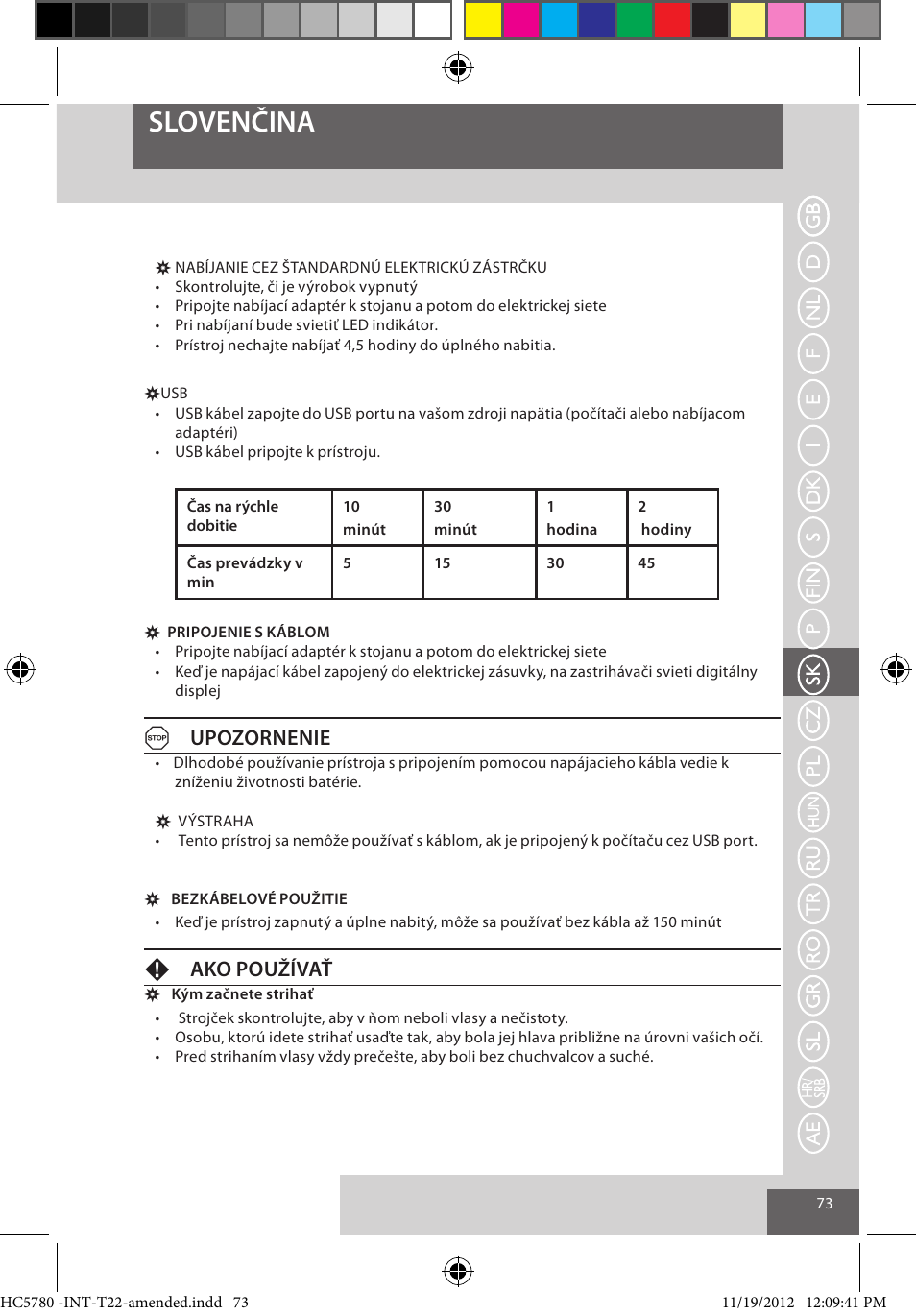 Slovenčina, Aupozornenie, Fako používať | Remington HC5780 User Manual | Page 73 / 156