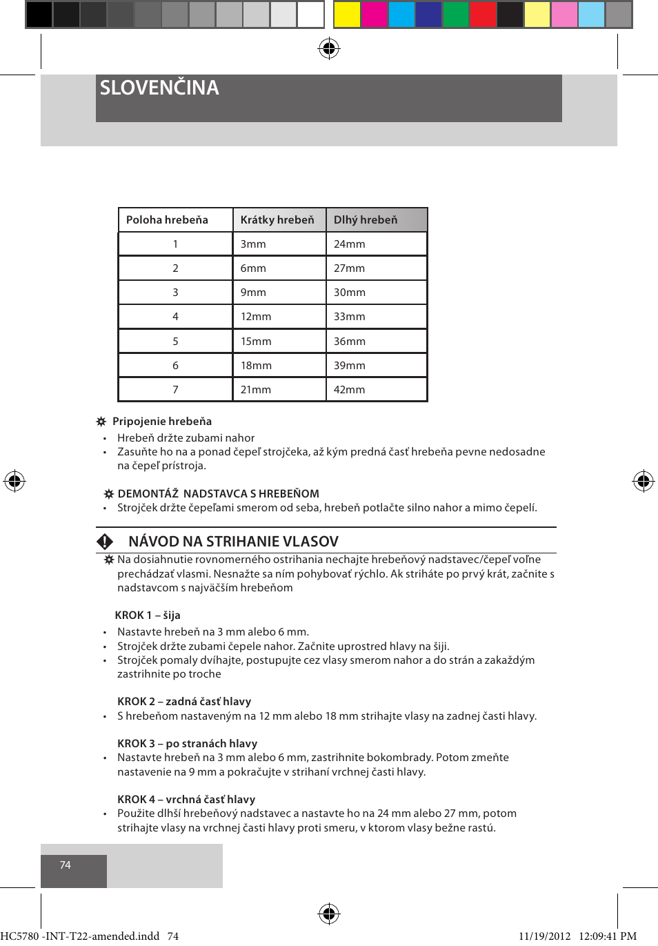 Slovenčina, Fnávod na strihanie vlasov | Remington HC5780 User Manual | Page 74 / 156