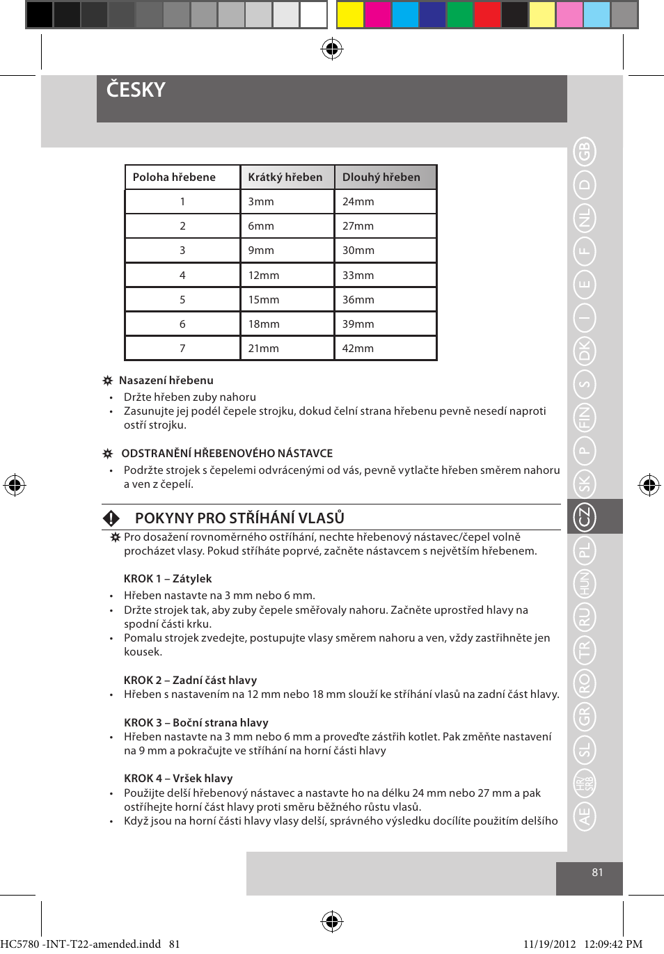 Česky, Fpokyny pro stříhání vlasů | Remington HC5780 User Manual | Page 81 / 156