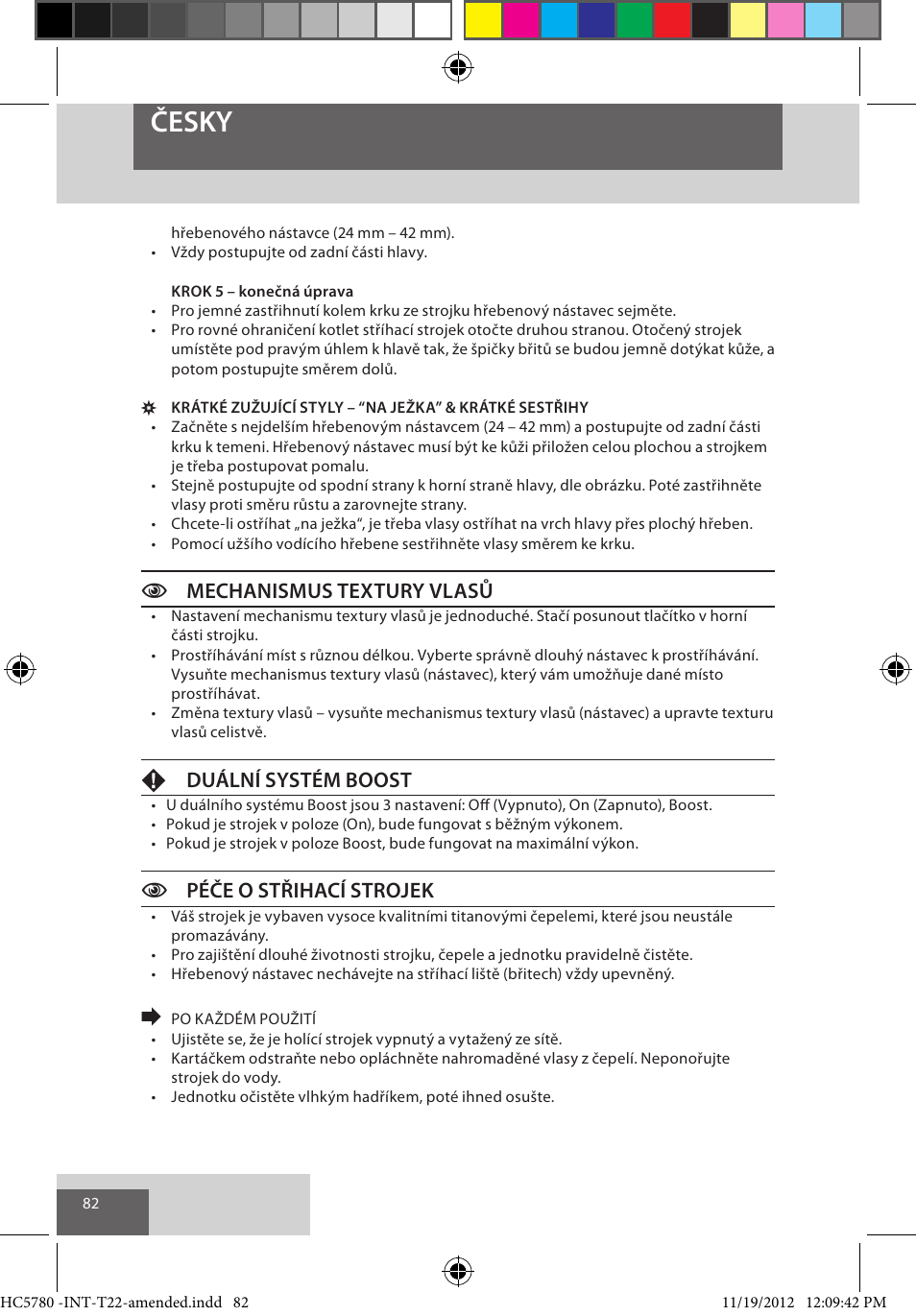 Česky, Cmechanismus textury vlasů, Fduální systém boost | Cpéče o střihací strojek | Remington HC5780 User Manual | Page 82 / 156