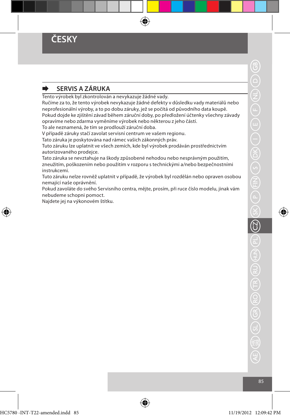 Česky, Eservis a záruka | Remington HC5780 User Manual | Page 85 / 156