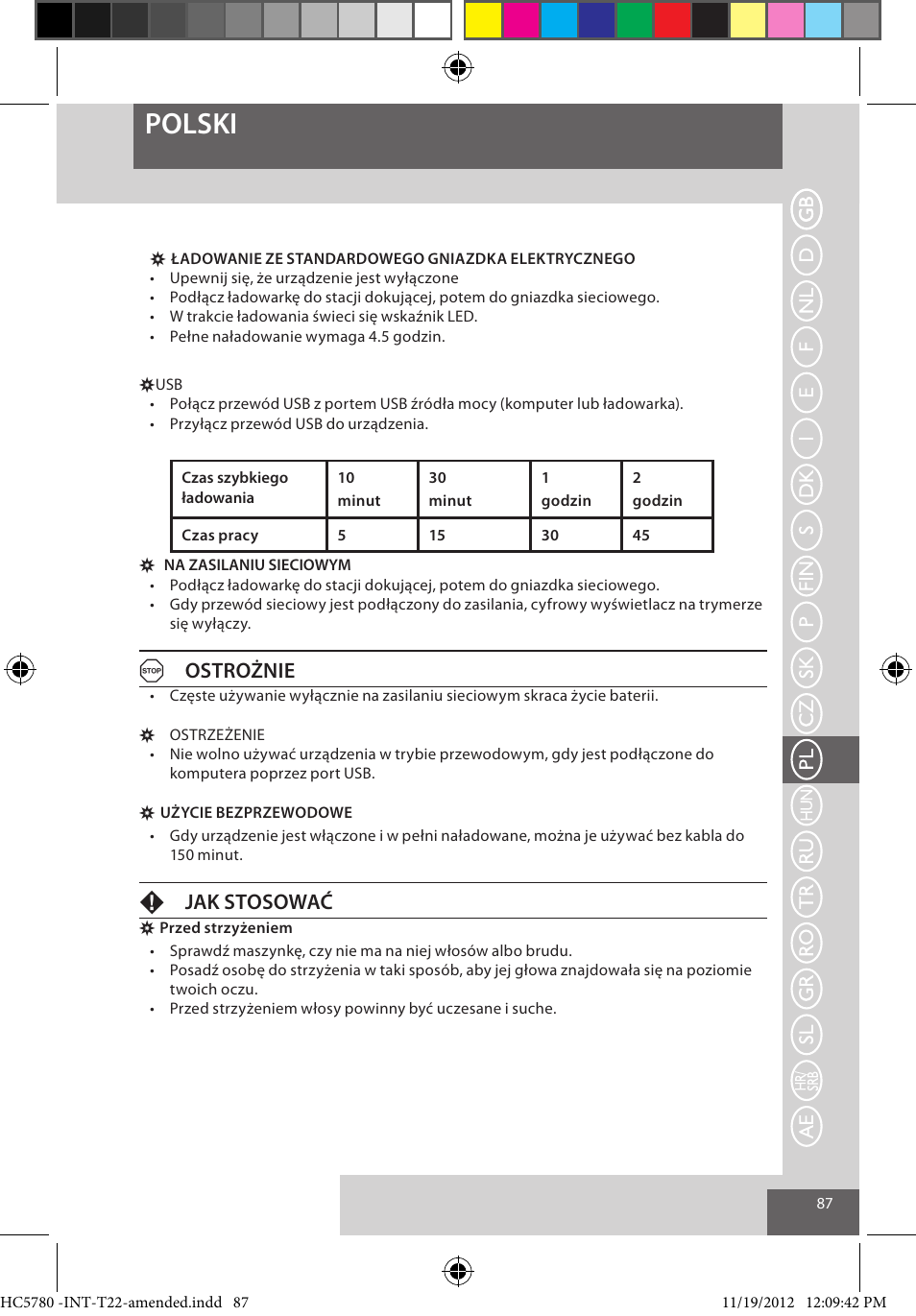 Polski, Aostrożnie, Fjak stosować | Remington HC5780 User Manual | Page 87 / 156