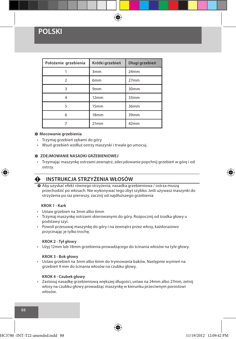 Polski, Finstrukcja strzyżenia włosów | Remington HC5780 User Manual | Page 88 / 156