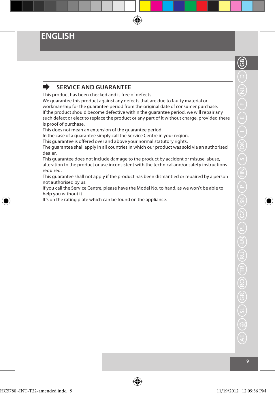 English, Service and guarantee | Remington HC5780 User Manual | Page 9 / 156