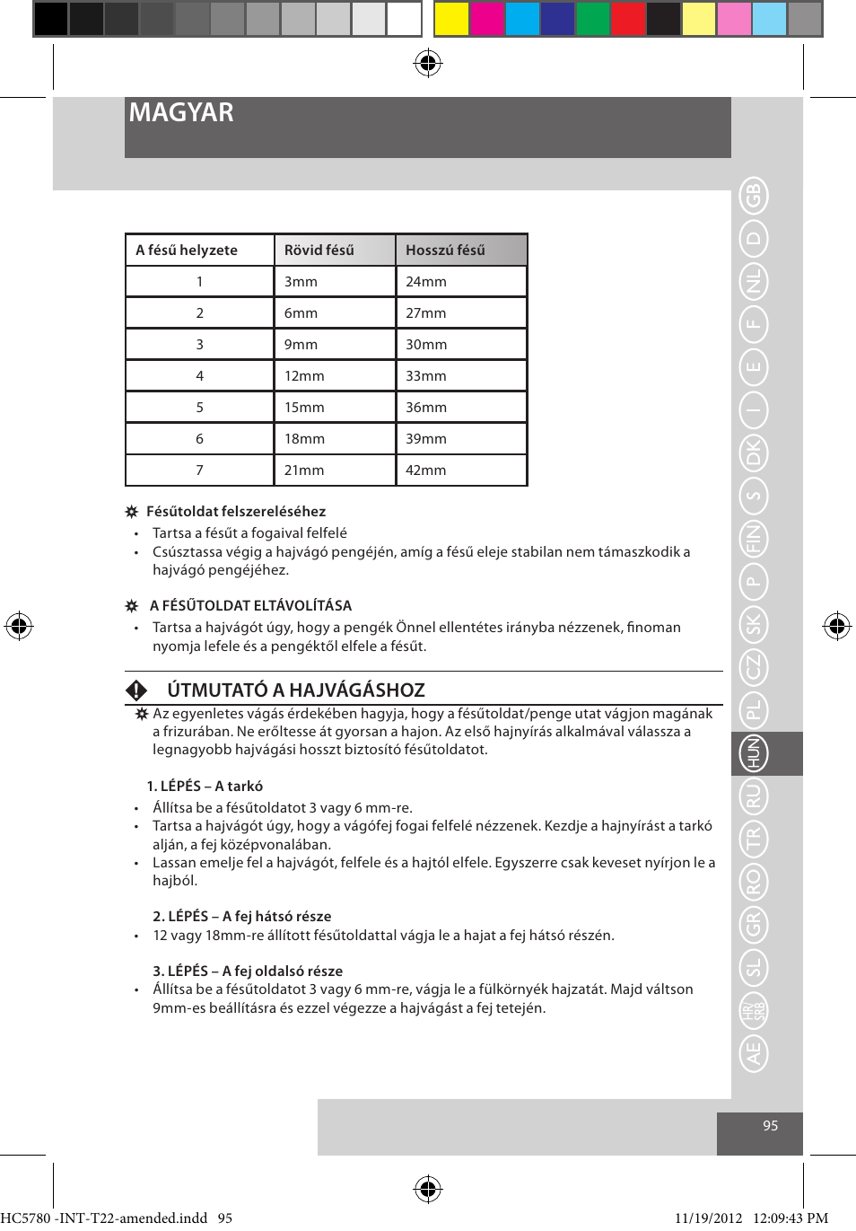 Magyar, Fútmutató a hajvágáshoz | Remington HC5780 User Manual | Page 95 / 156