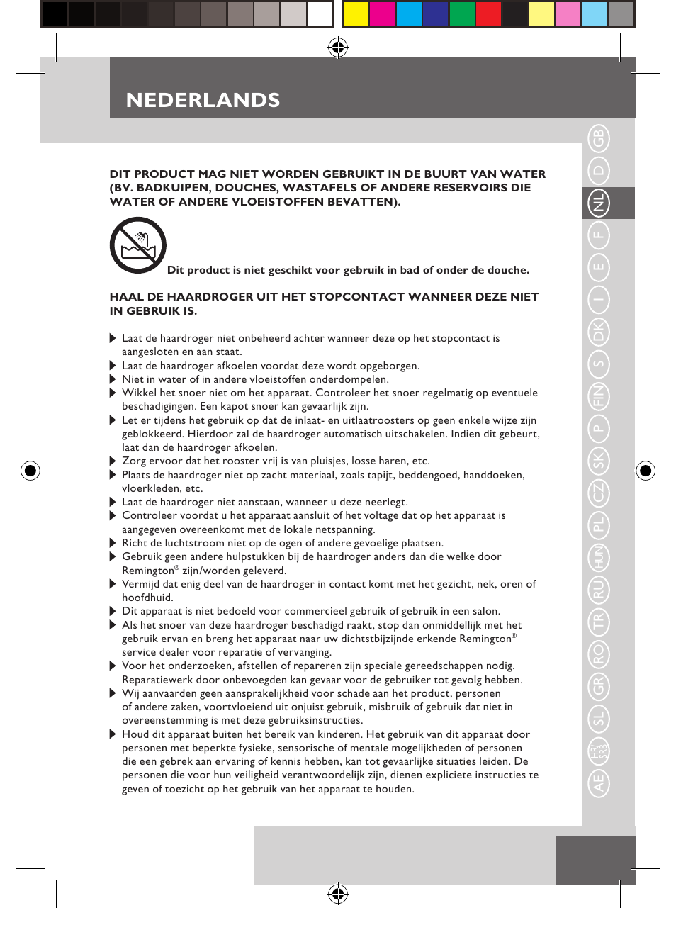 Nederlands | Remington D3710 User Manual | Page 13 / 88