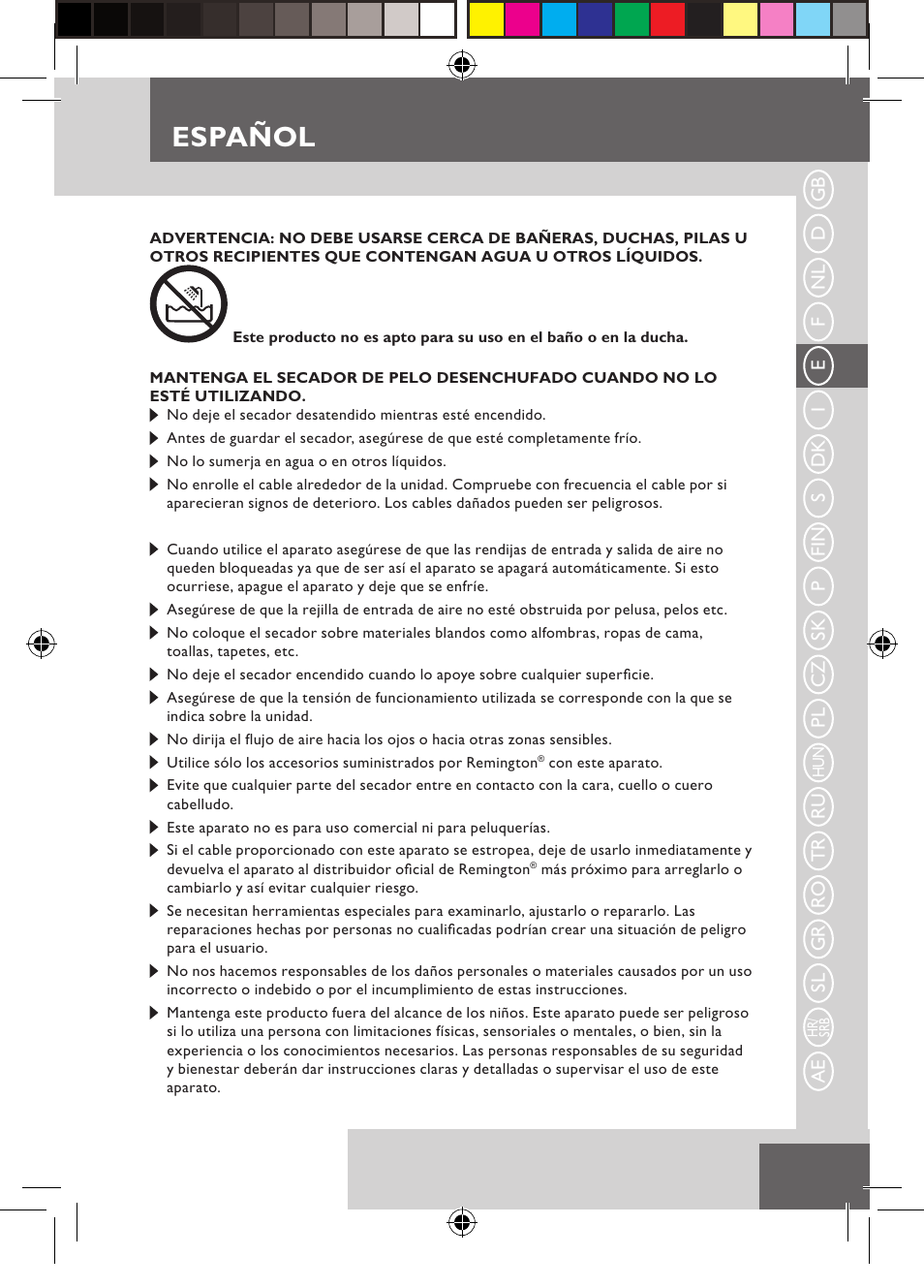 Español | Remington D3710 User Manual | Page 21 / 88