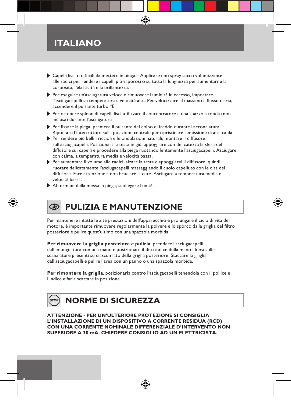 Italiano, Pulizia e manutenzione, Norme di sicurezza | Remington D3710 User Manual | Page 24 / 88