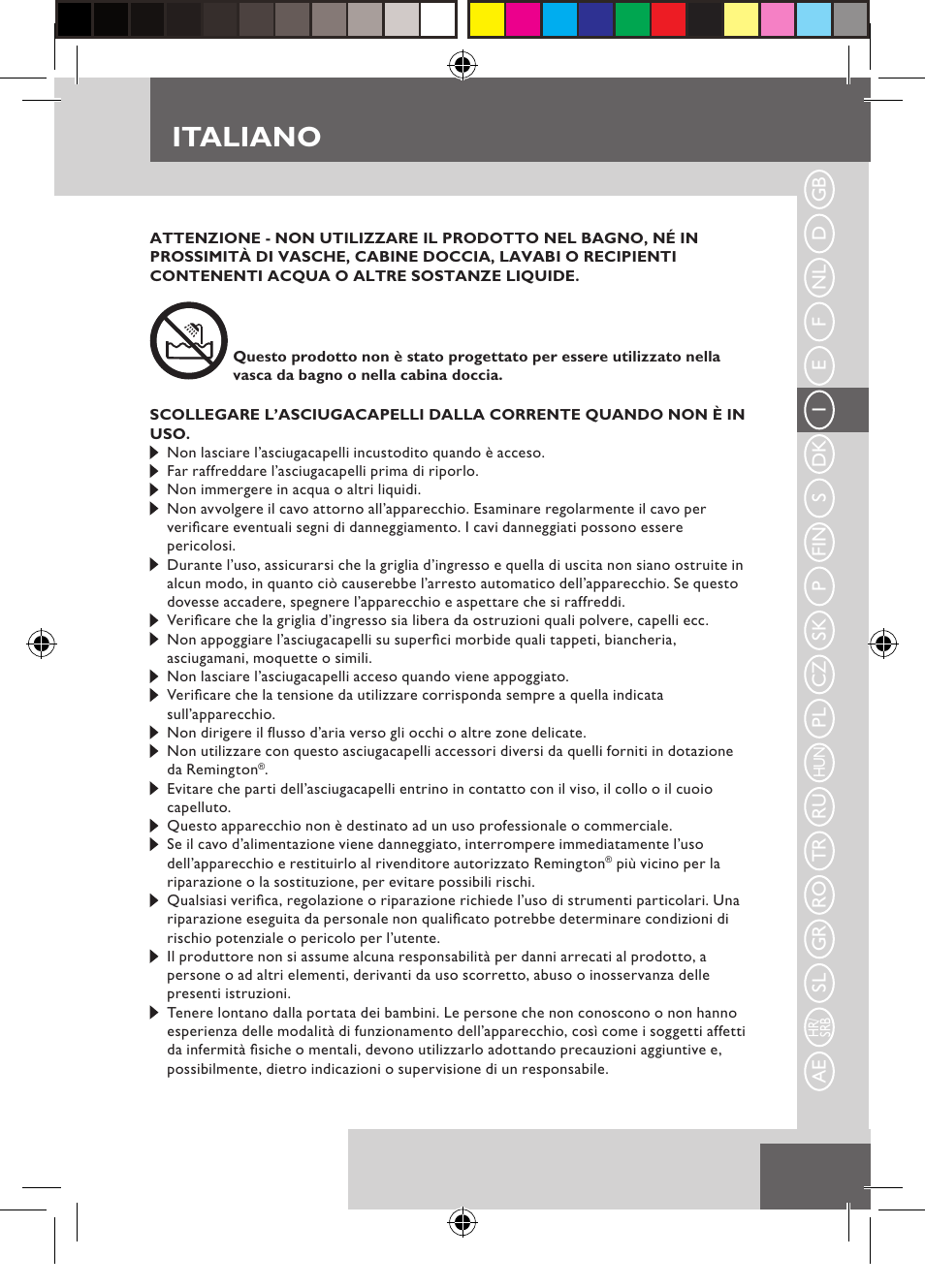 Italiano | Remington D3710 User Manual | Page 25 / 88