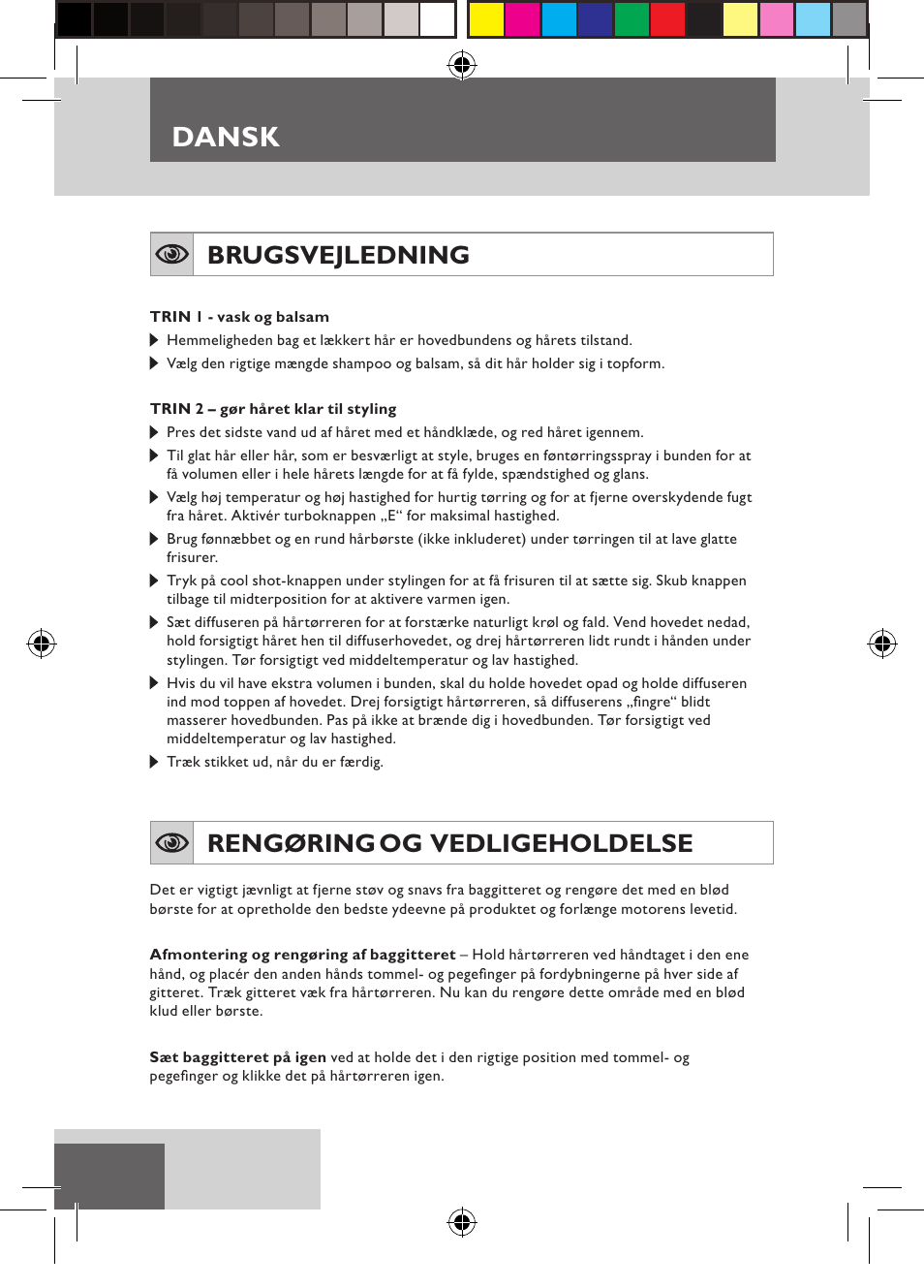 Dansk, Brugsvejledning, Rengøring og vedligeholdelse | Remington D3710 User Manual | Page 28 / 88