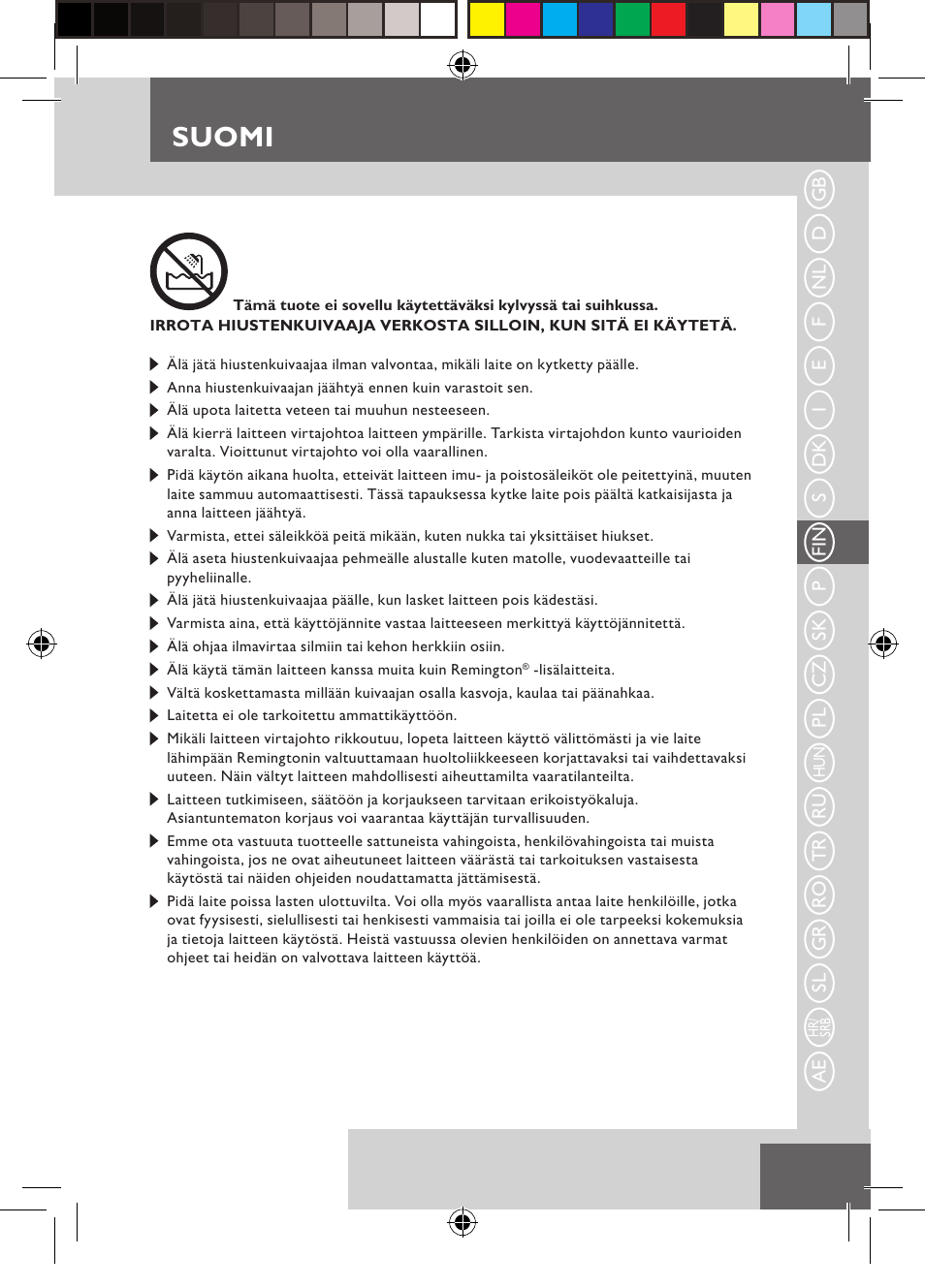 Suomi | Remington D3710 User Manual | Page 37 / 88