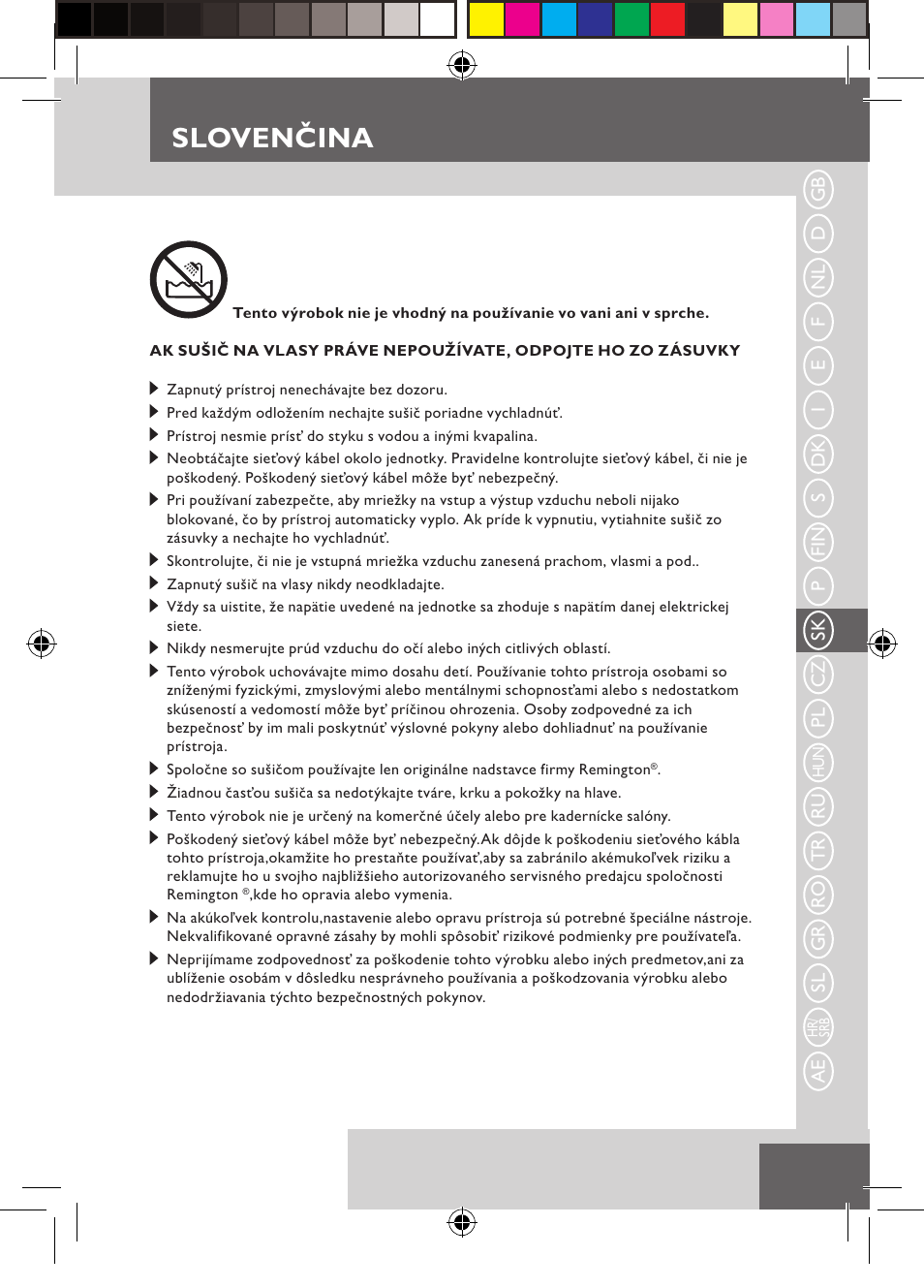 Slovenčina | Remington D3710 User Manual | Page 45 / 88