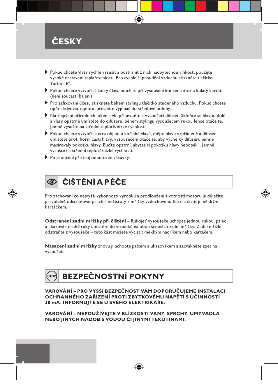 Česky, Čištění a p éče, Bezpečnostní pokyny | Remington D3710 User Manual | Page 48 / 88