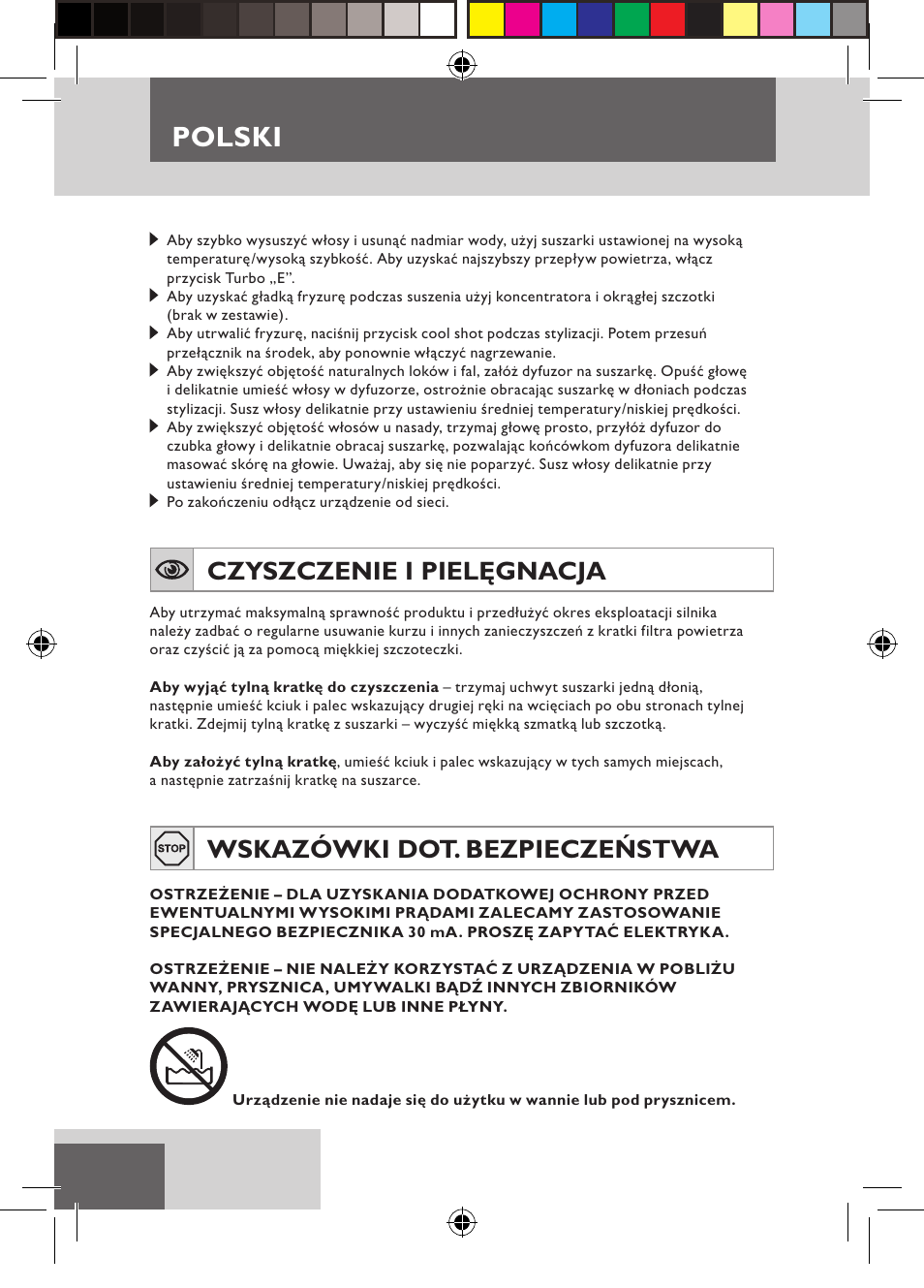 Polski, Czyszczenie i pielęgnacja, Wskazówki dot. bezpieczeństwa | Remington D3710 User Manual | Page 52 / 88