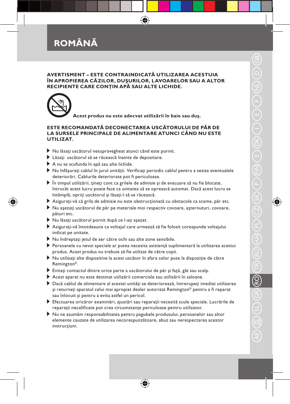 Română | Remington D3710 User Manual | Page 69 / 88