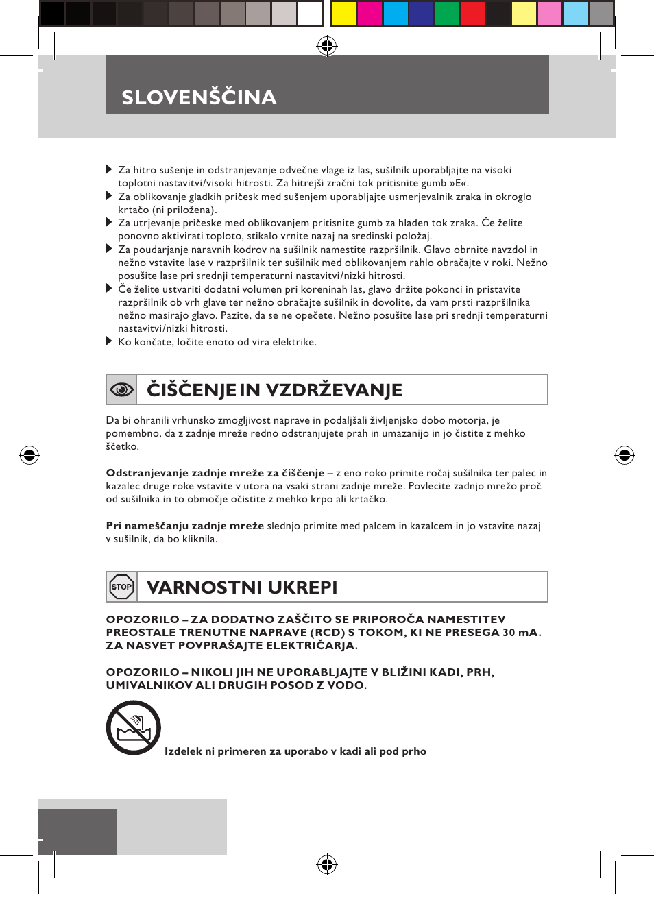 Slovenščina, Čiščenje in vzdrževanje, Varnostni ukrepi | Remington D3710 User Manual | Page 76 / 88