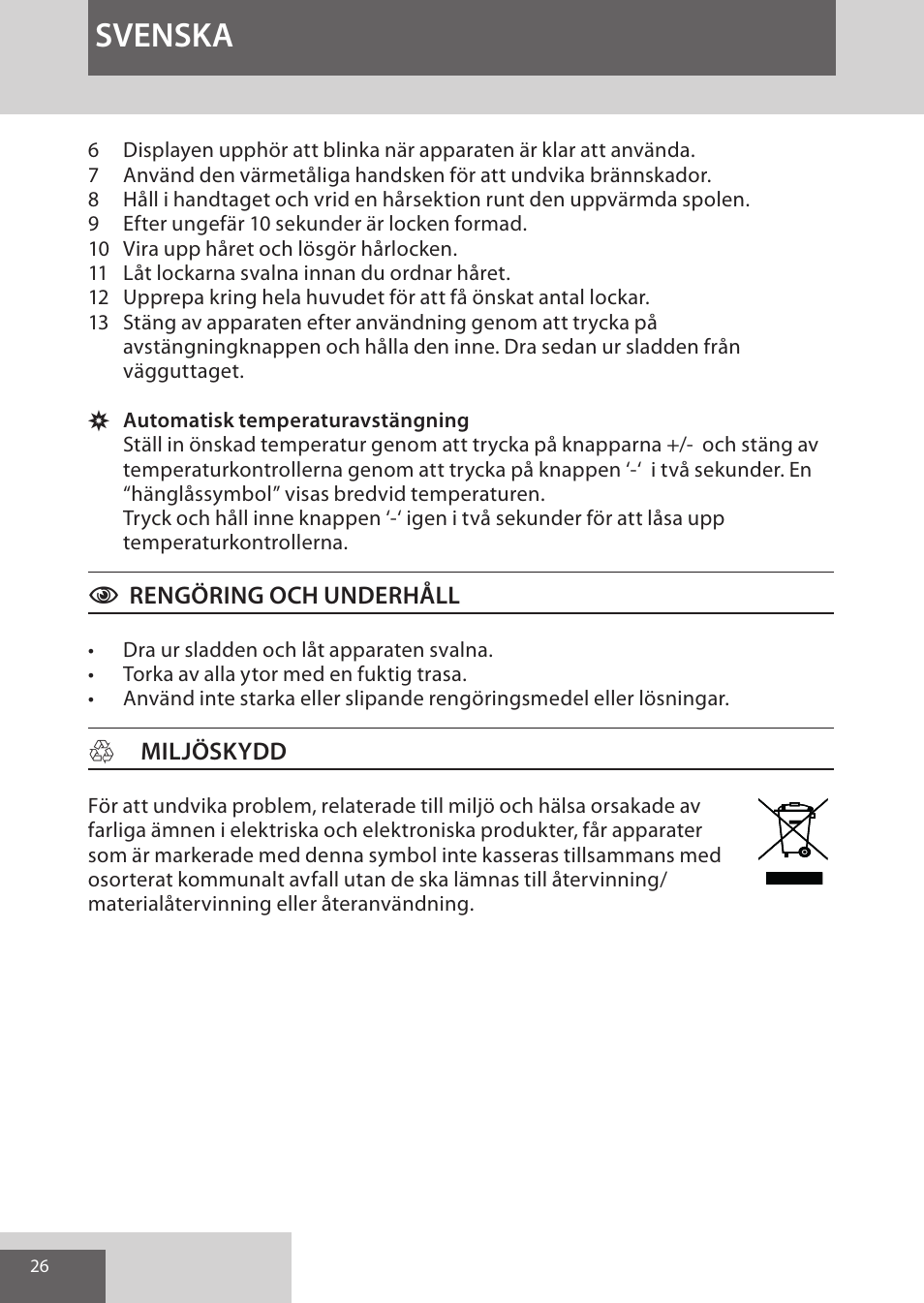 Svenska | Remington CI96W1 User Manual | Page 26 / 68