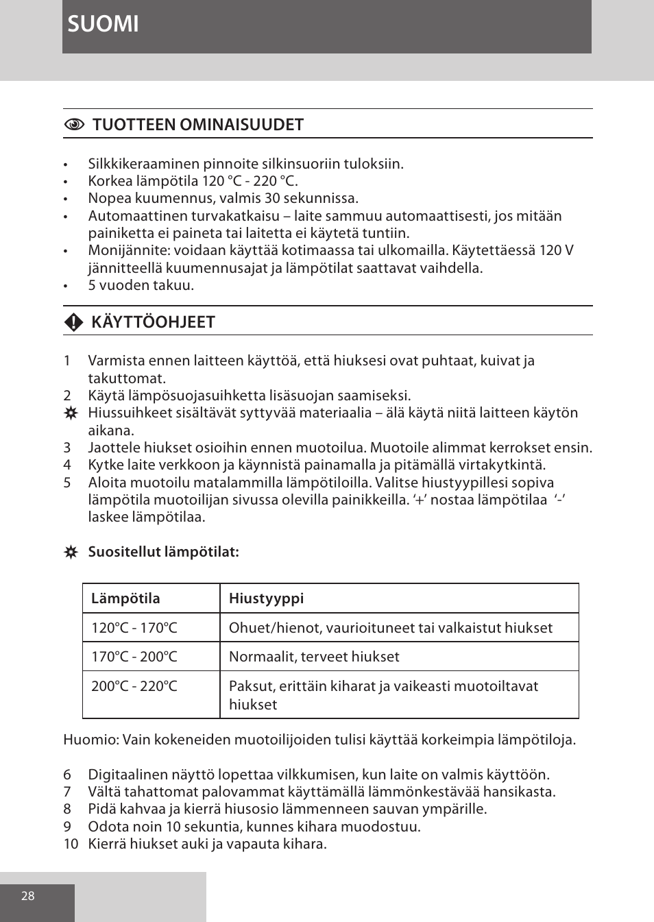 Suomi | Remington CI96W1 User Manual | Page 28 / 68