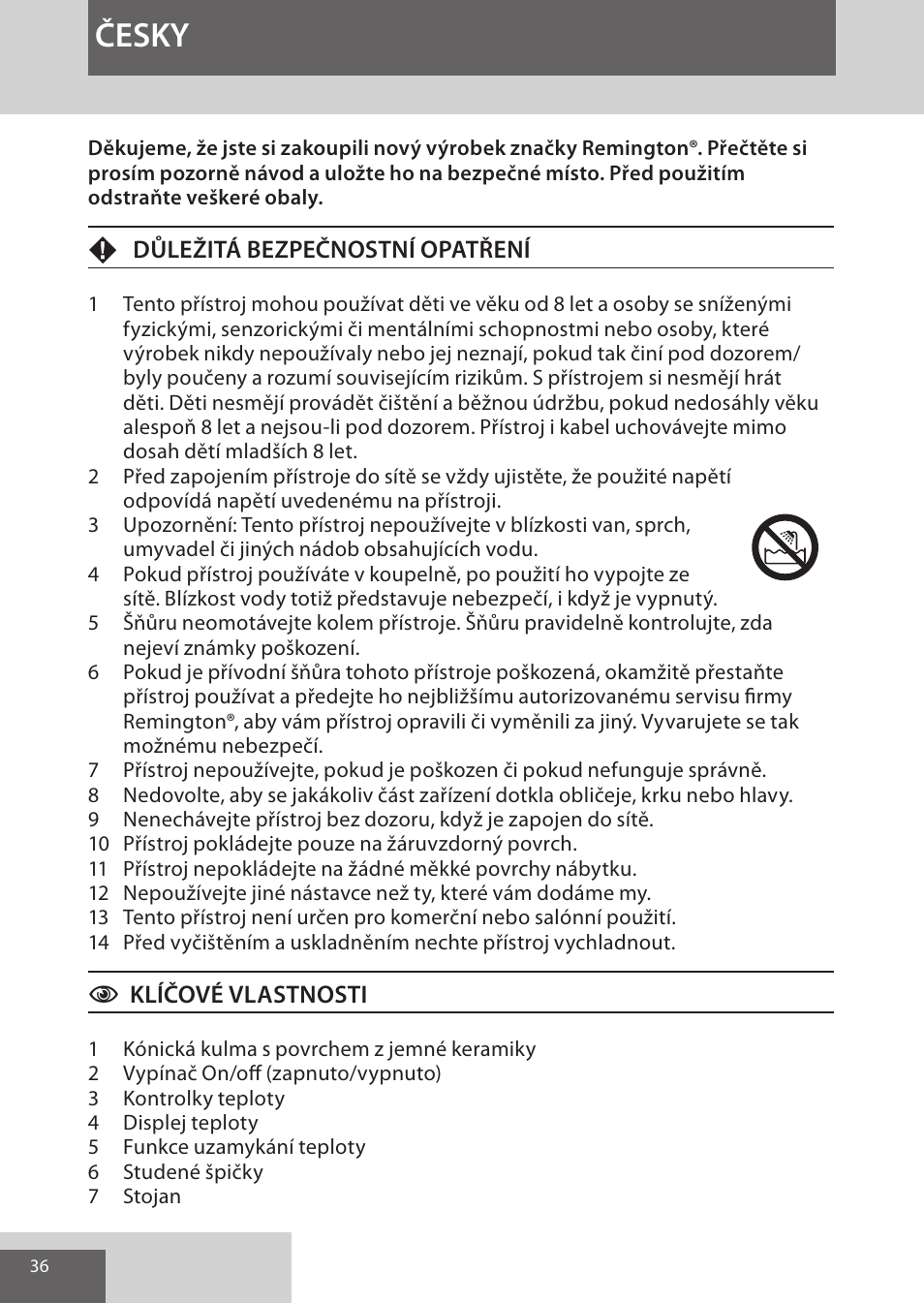 Česky | Remington CI96W1 User Manual | Page 36 / 68