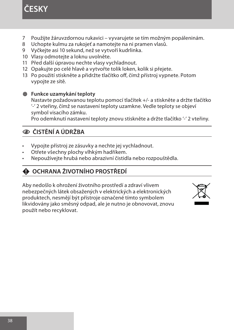 Česky | Remington CI96W1 User Manual | Page 38 / 68