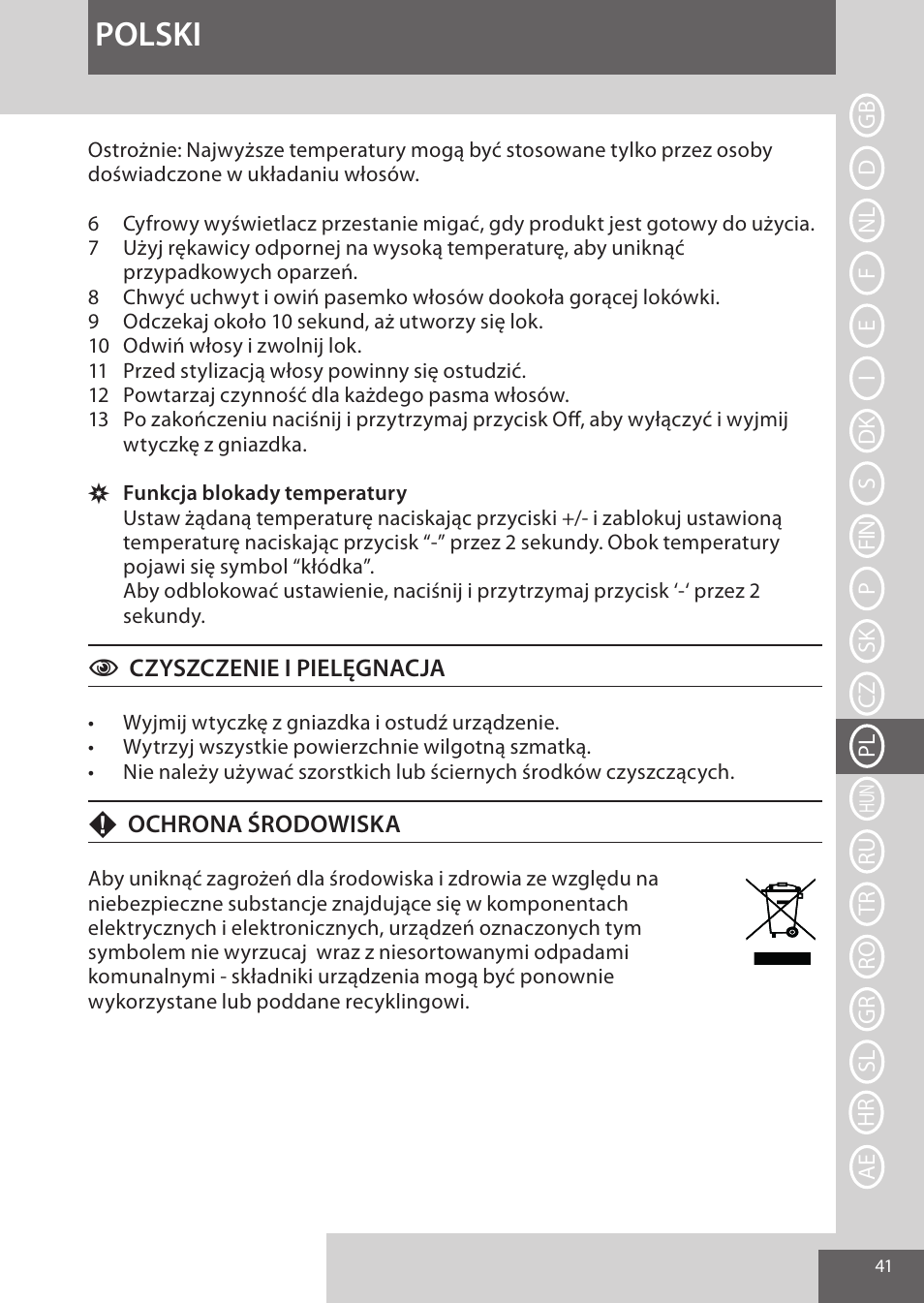 Polski | Remington CI96W1 User Manual | Page 41 / 68