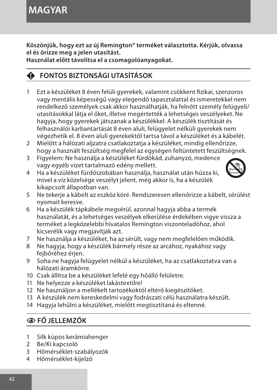 Magyar | Remington CI96W1 User Manual | Page 42 / 68