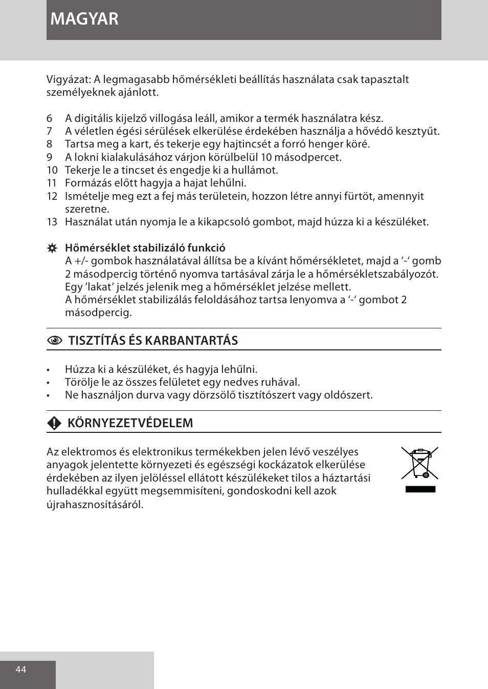 Magyar | Remington CI96W1 User Manual | Page 44 / 68