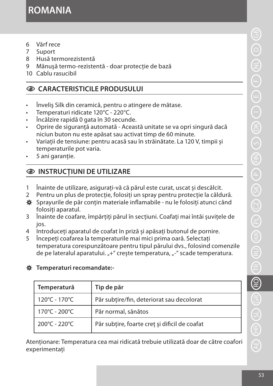 Romania | Remington CI96W1 User Manual | Page 53 / 68
