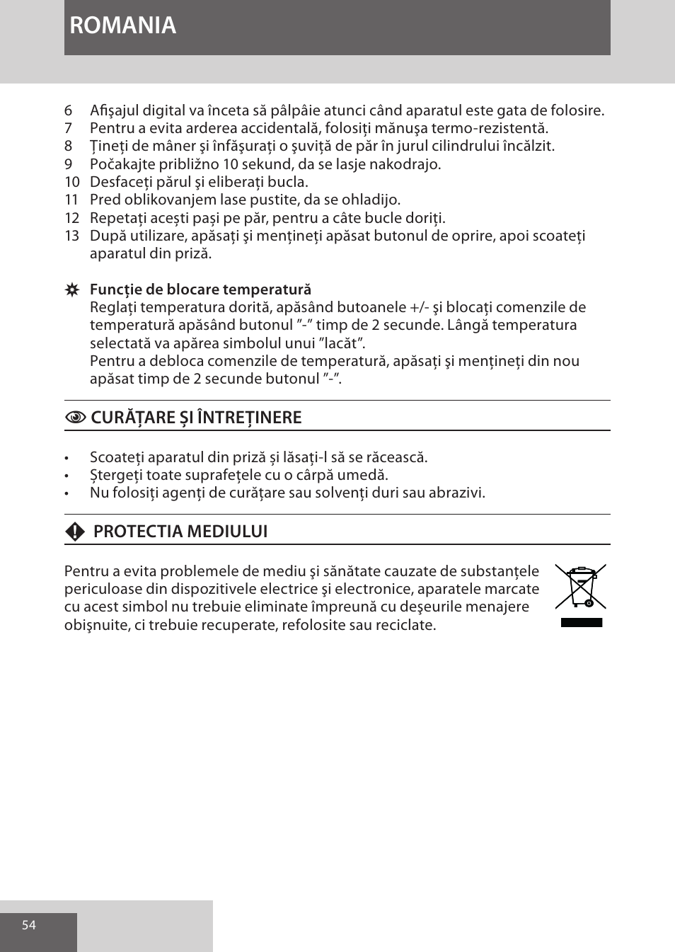 Romania | Remington CI96W1 User Manual | Page 54 / 68