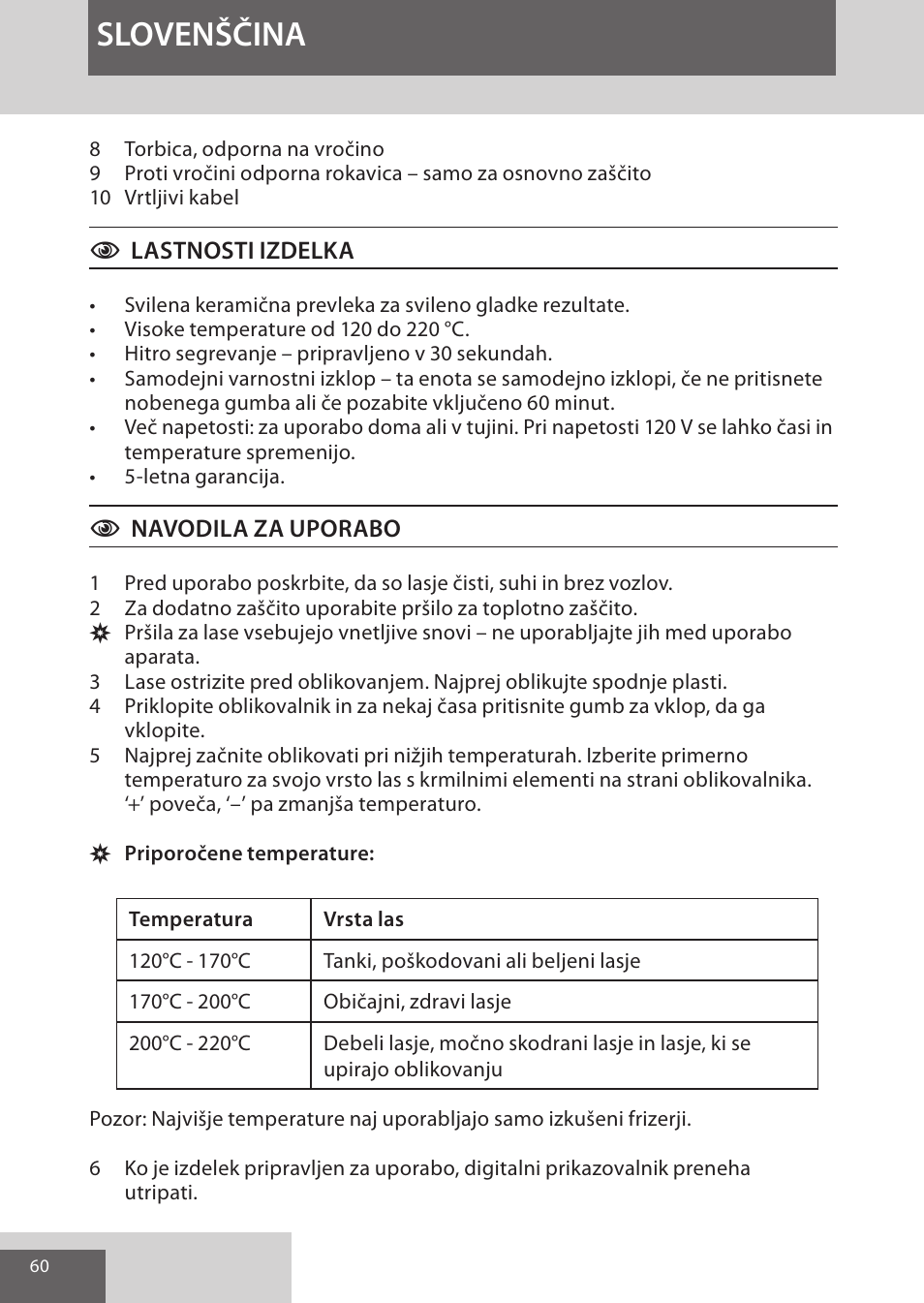Slovenščina | Remington CI96W1 User Manual | Page 60 / 68