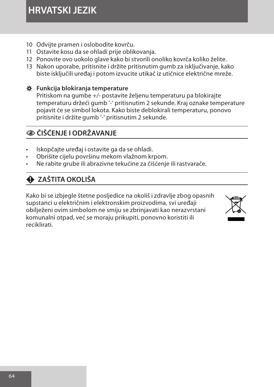 Hrvatski jezik | Remington CI96W1 User Manual | Page 64 / 68