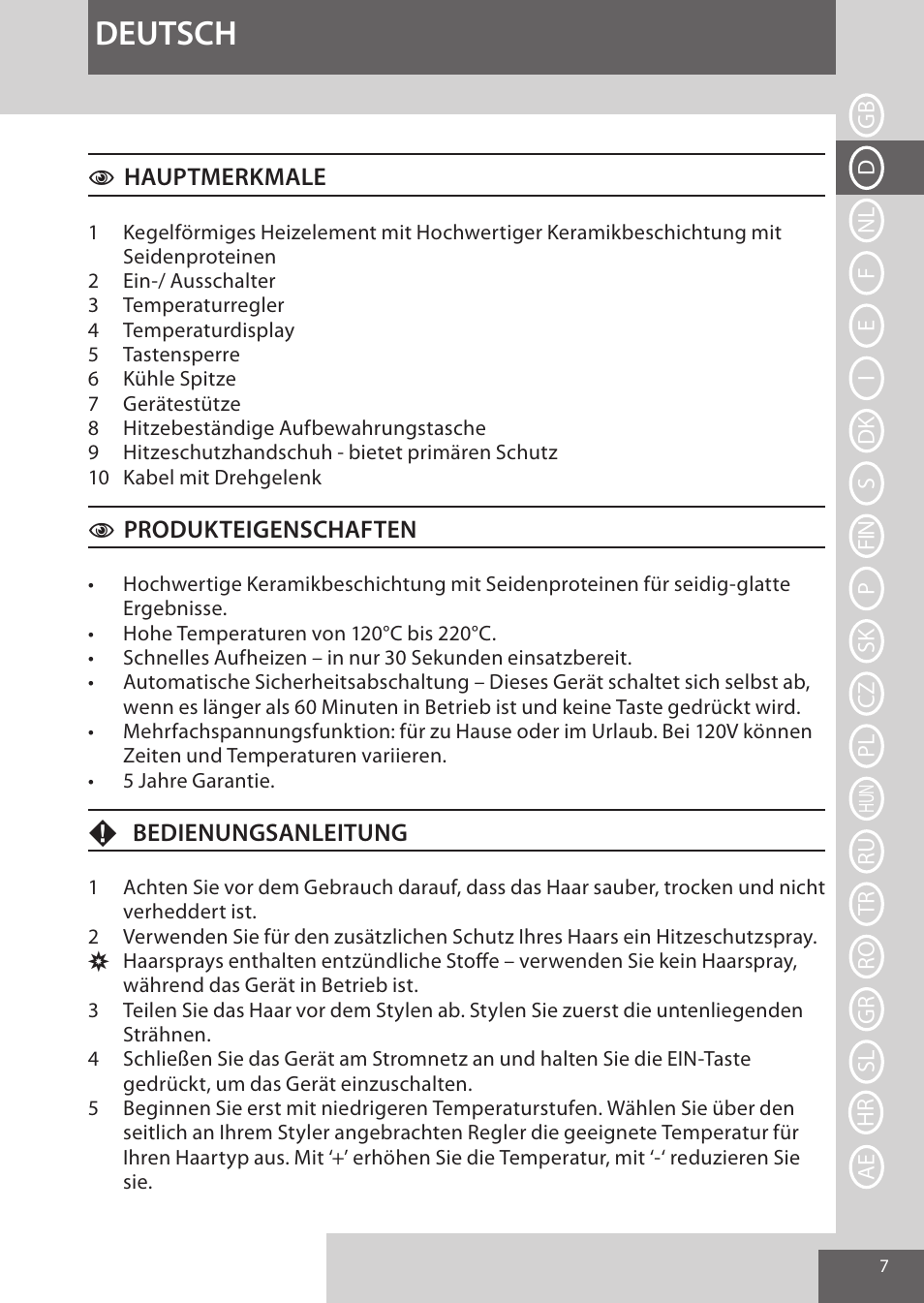 Deutsch | Remington CI96W1 User Manual | Page 7 / 68