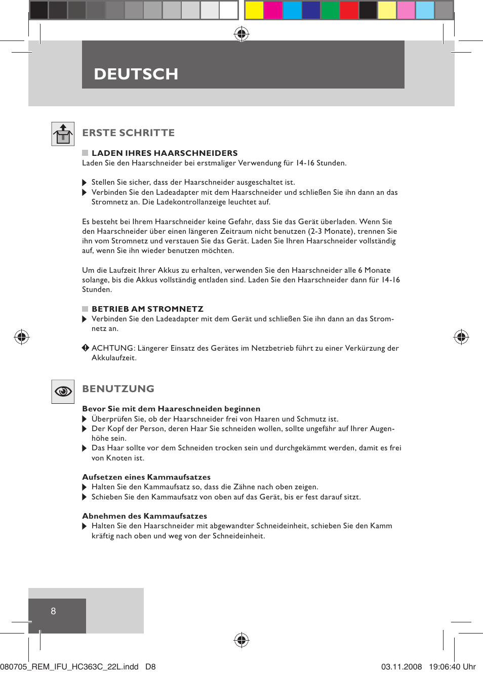 Deutsch | Remington HC363C User Manual | Page 10 / 134