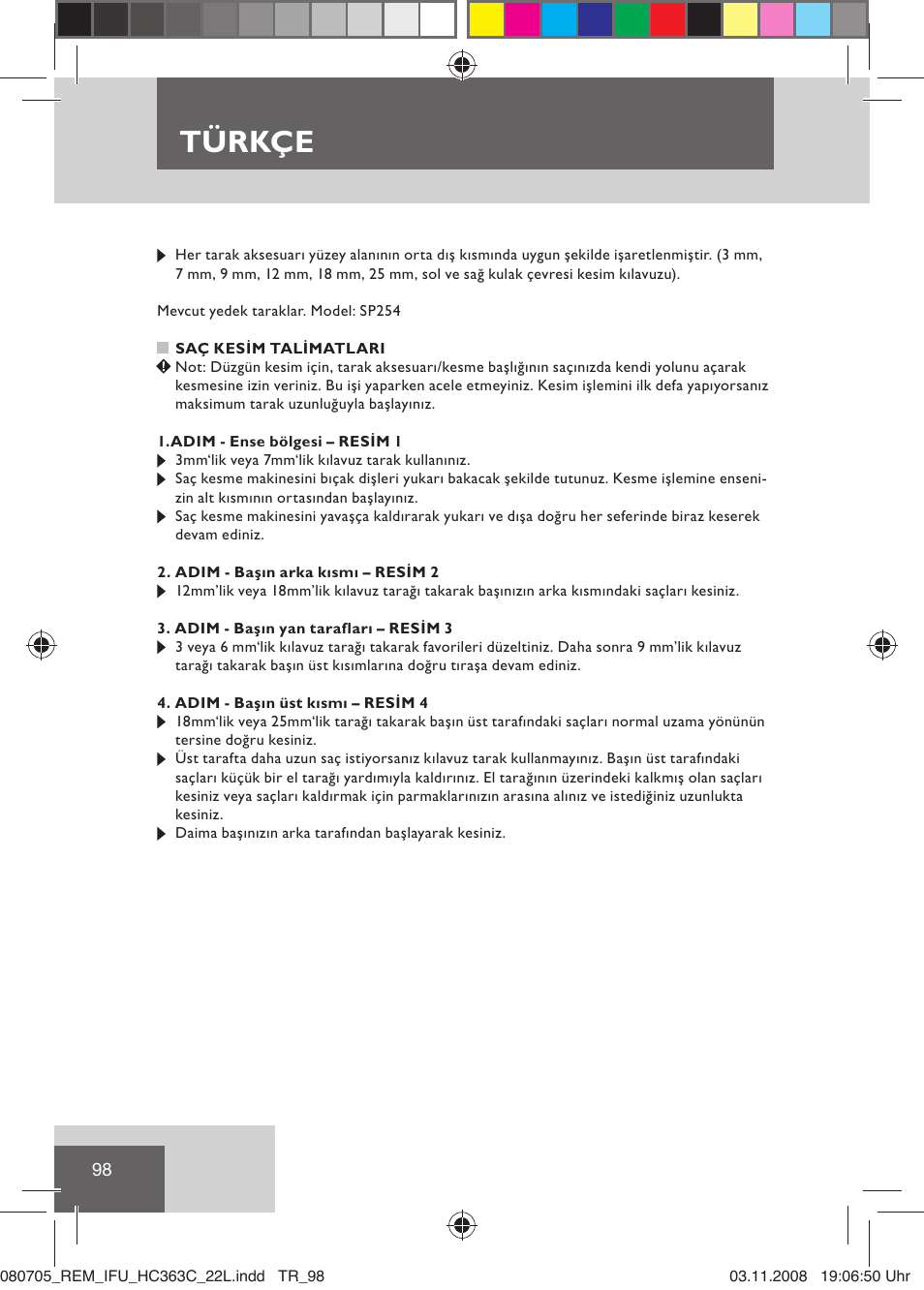 Türkçe | Remington HC363C User Manual | Page 100 / 134