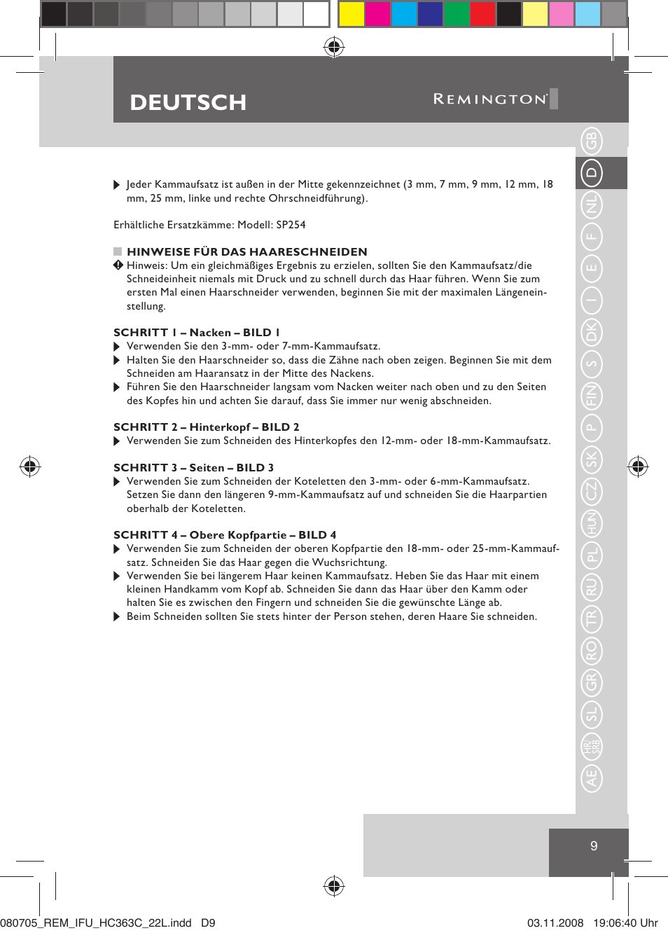 Deutsch | Remington HC363C User Manual | Page 11 / 134