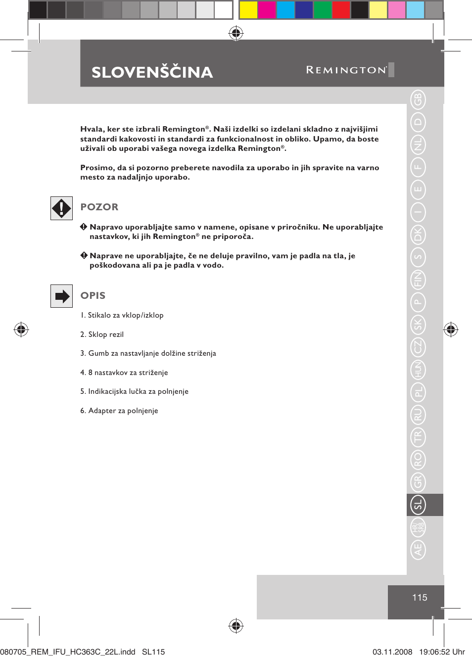 Slovenščina | Remington HC363C User Manual | Page 117 / 134