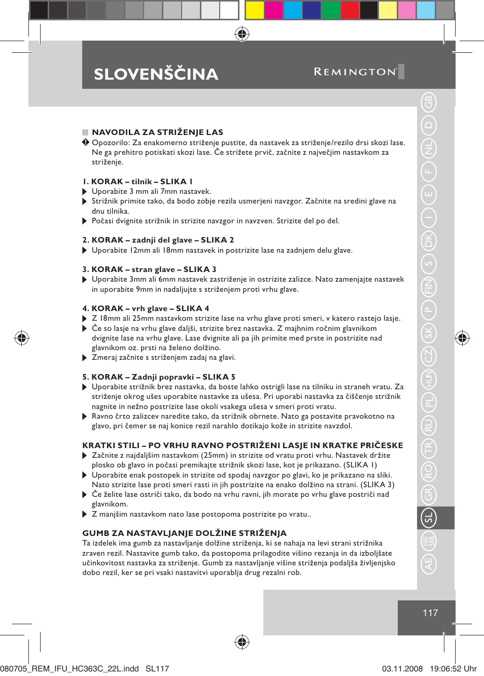 Slovenščina | Remington HC363C User Manual | Page 119 / 134