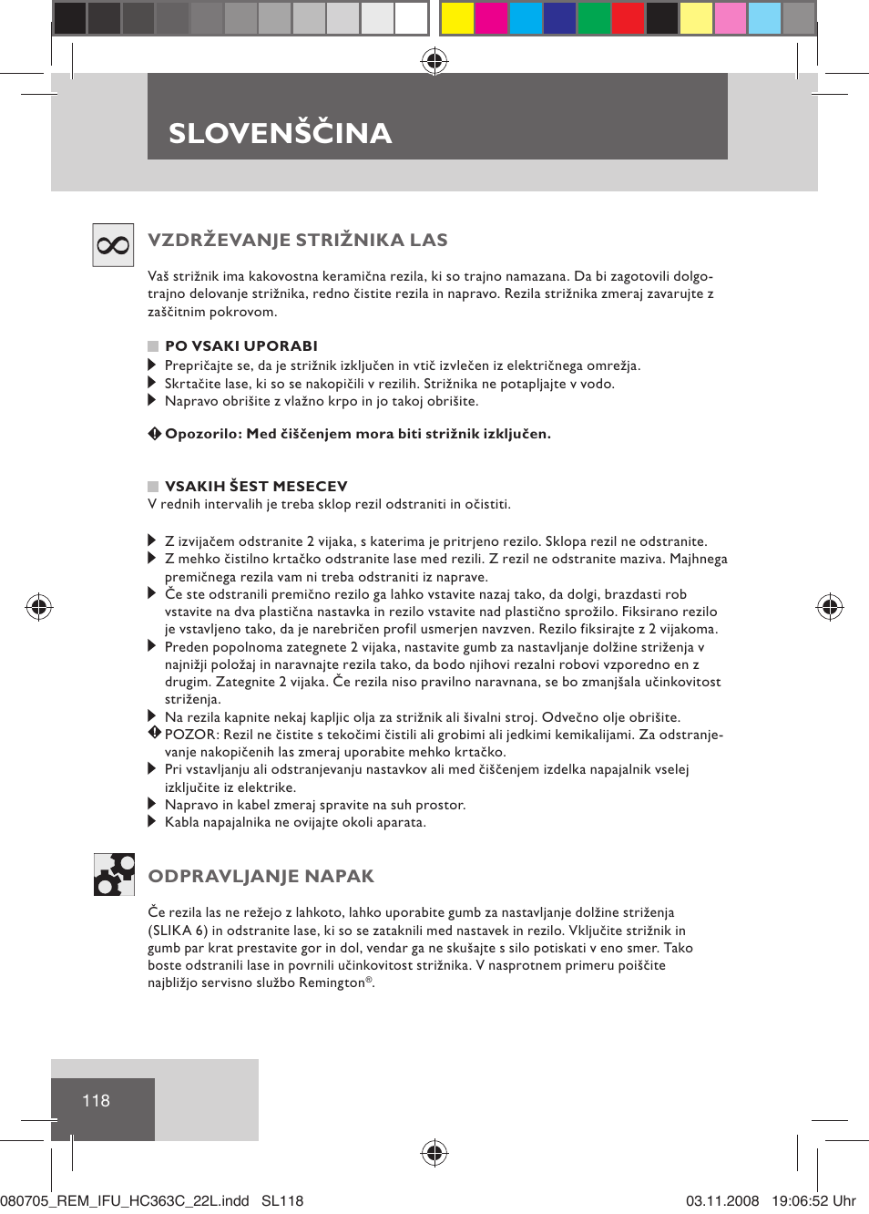 Slovenščina | Remington HC363C User Manual | Page 120 / 134