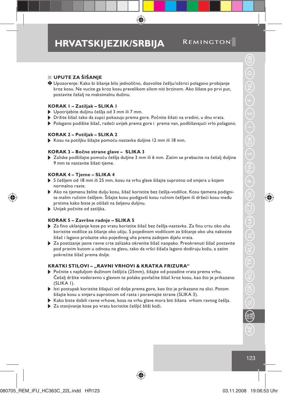 Hrvatski jezik / srbija | Remington HC363C User Manual | Page 125 / 134