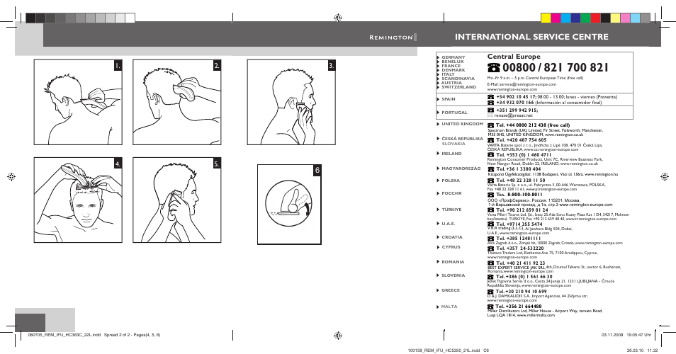 International service centre, Central europe | Remington HC363C User Manual | Page 2 / 134