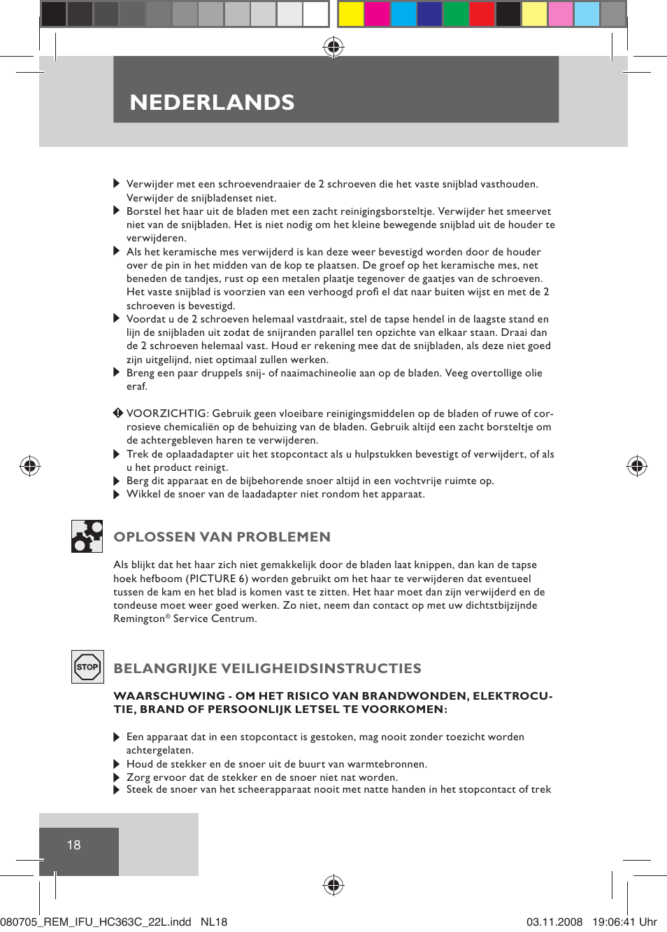 Nederlands | Remington HC363C User Manual | Page 20 / 134