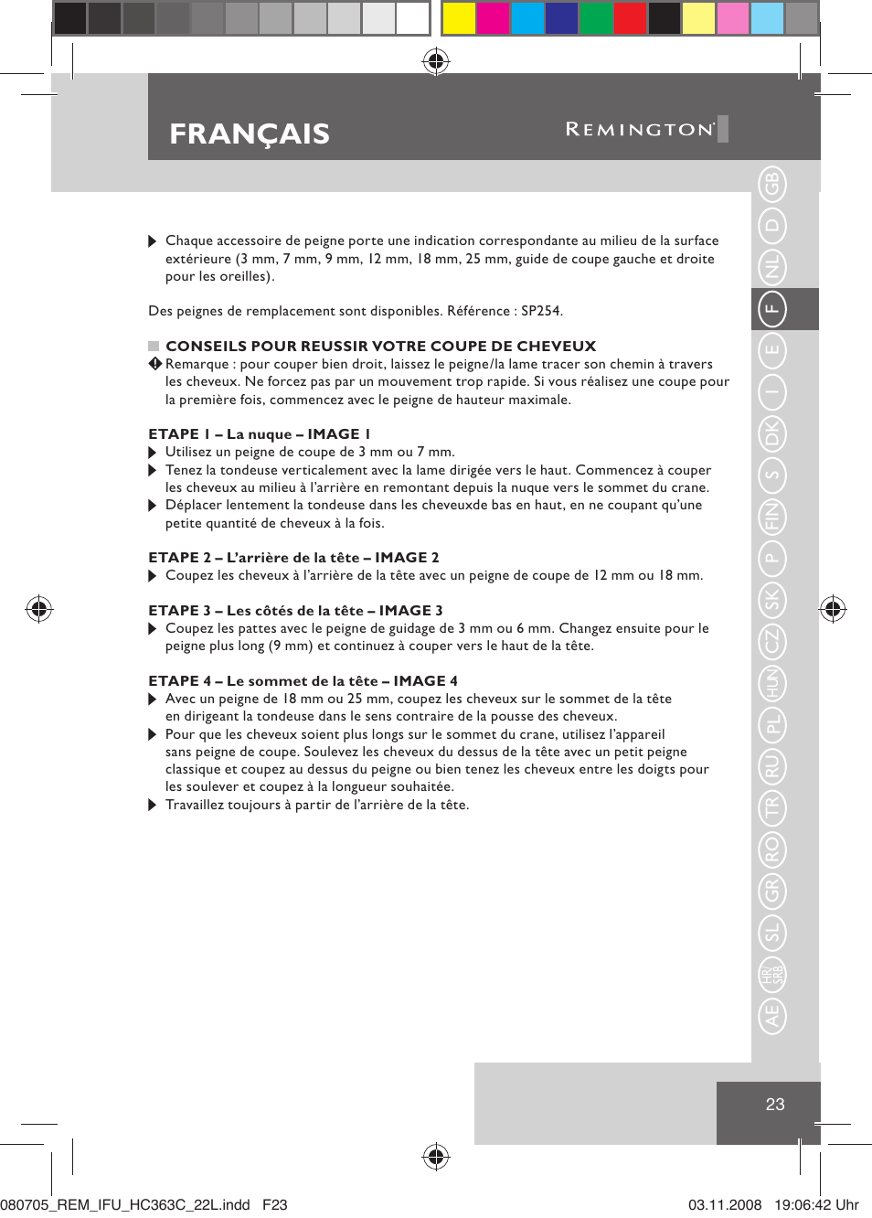 Français | Remington HC363C User Manual | Page 25 / 134
