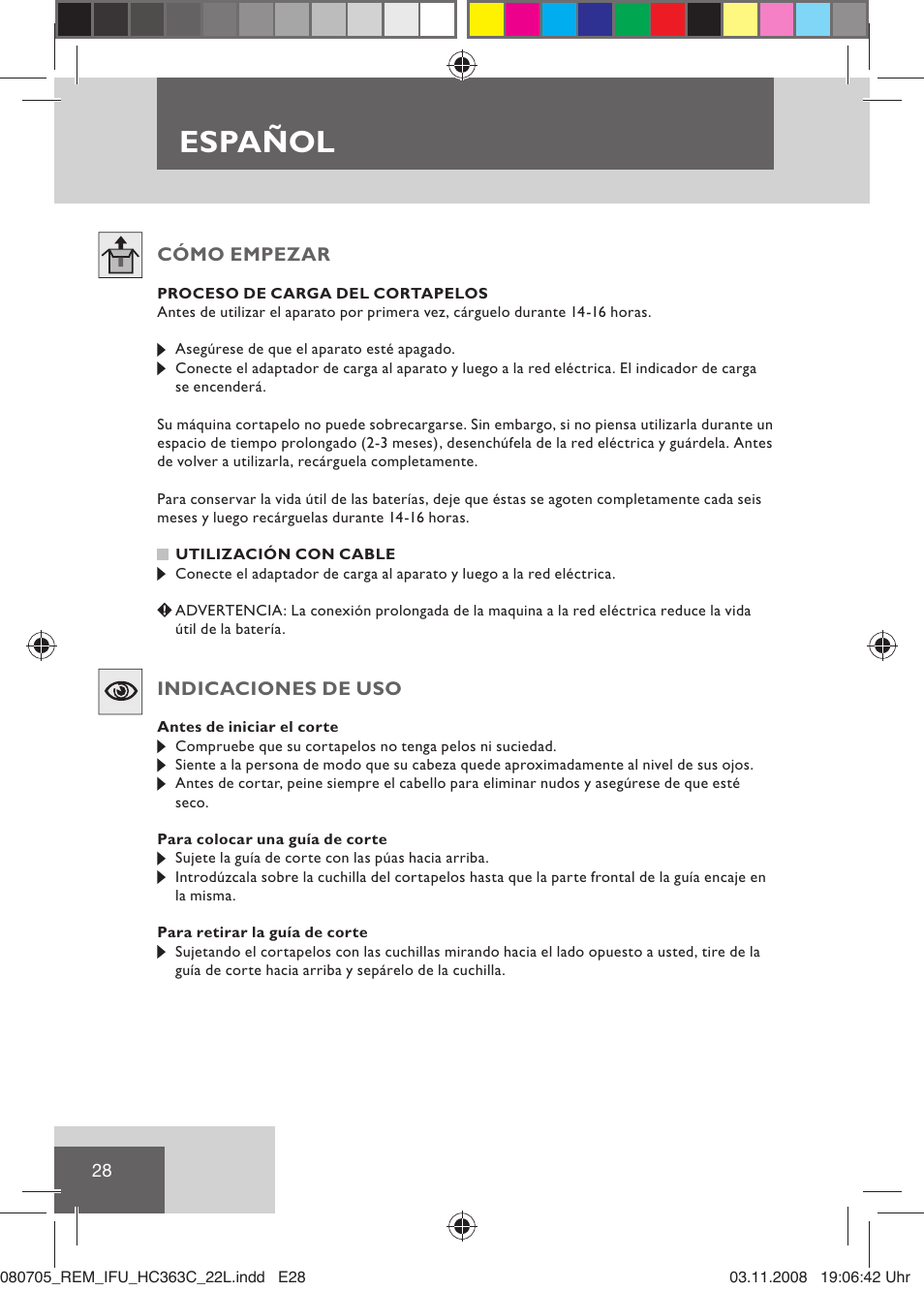 Español | Remington HC363C User Manual | Page 30 / 134