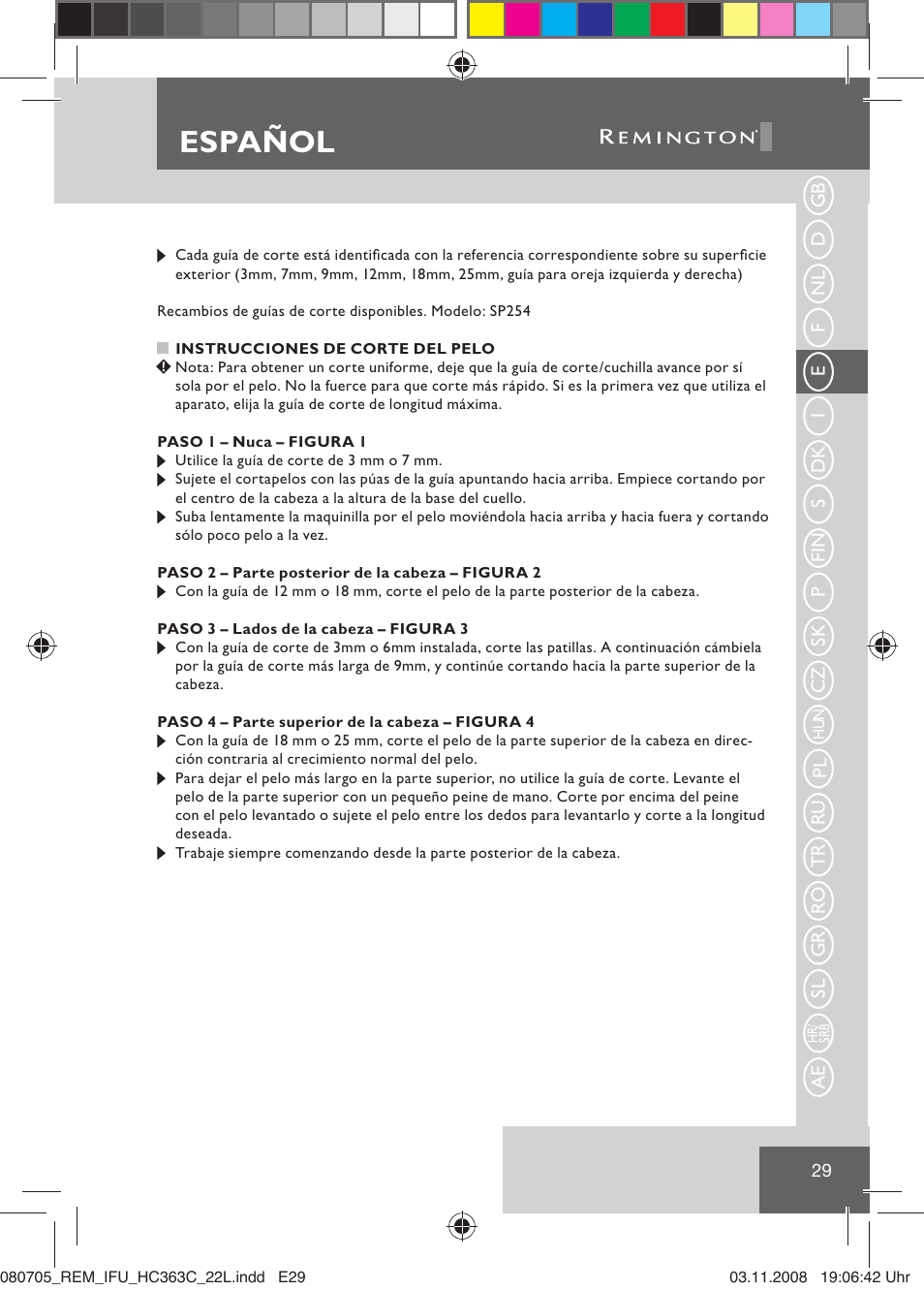 Español | Remington HC363C User Manual | Page 31 / 134