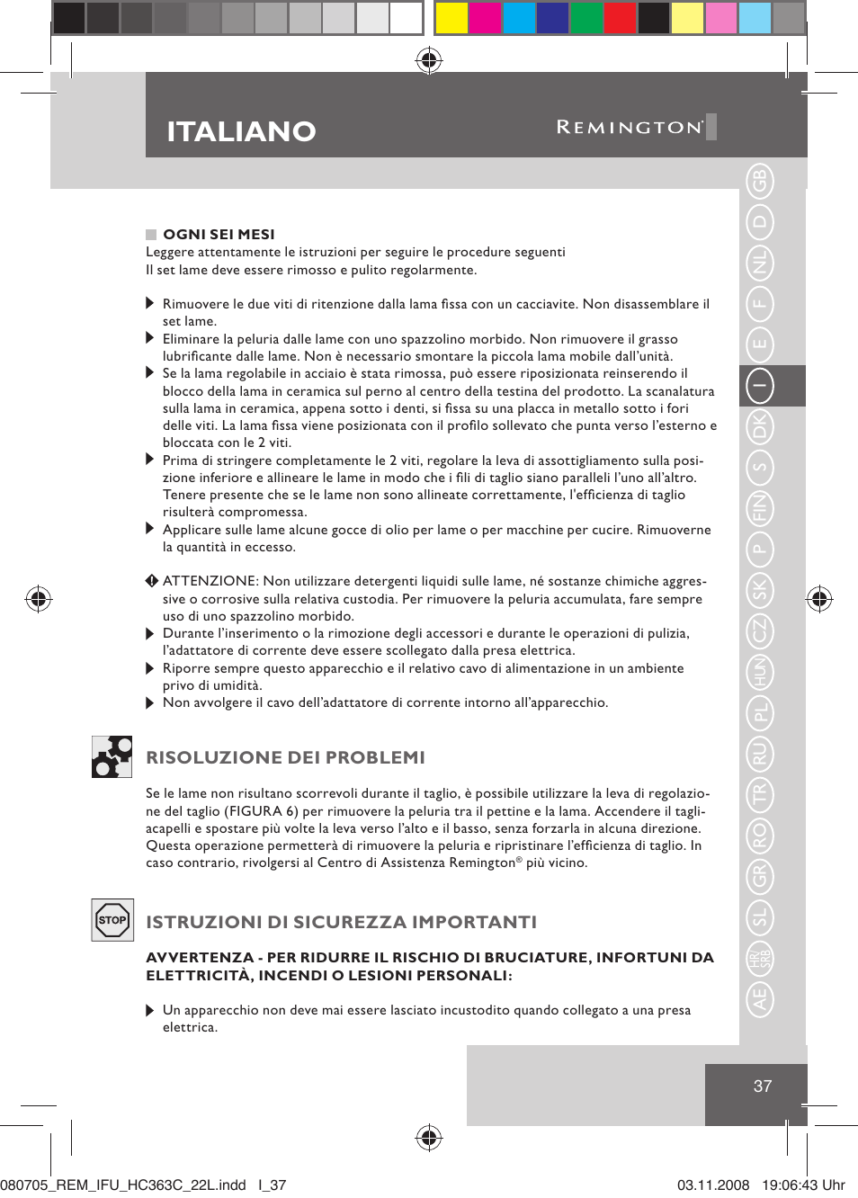 Italiano | Remington HC363C User Manual | Page 39 / 134